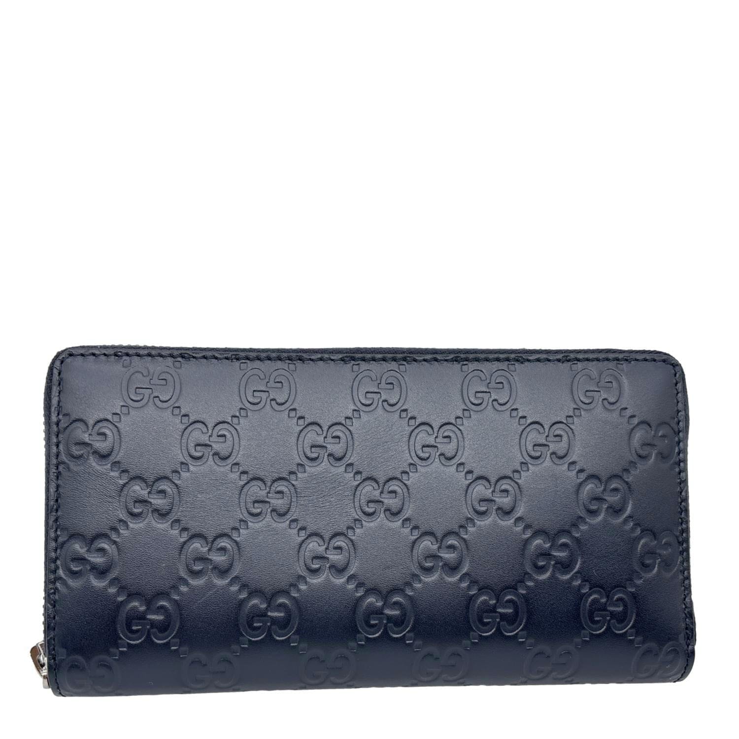 GUCCI GG Leather Zip Around Wallet Navy Blue 307987
