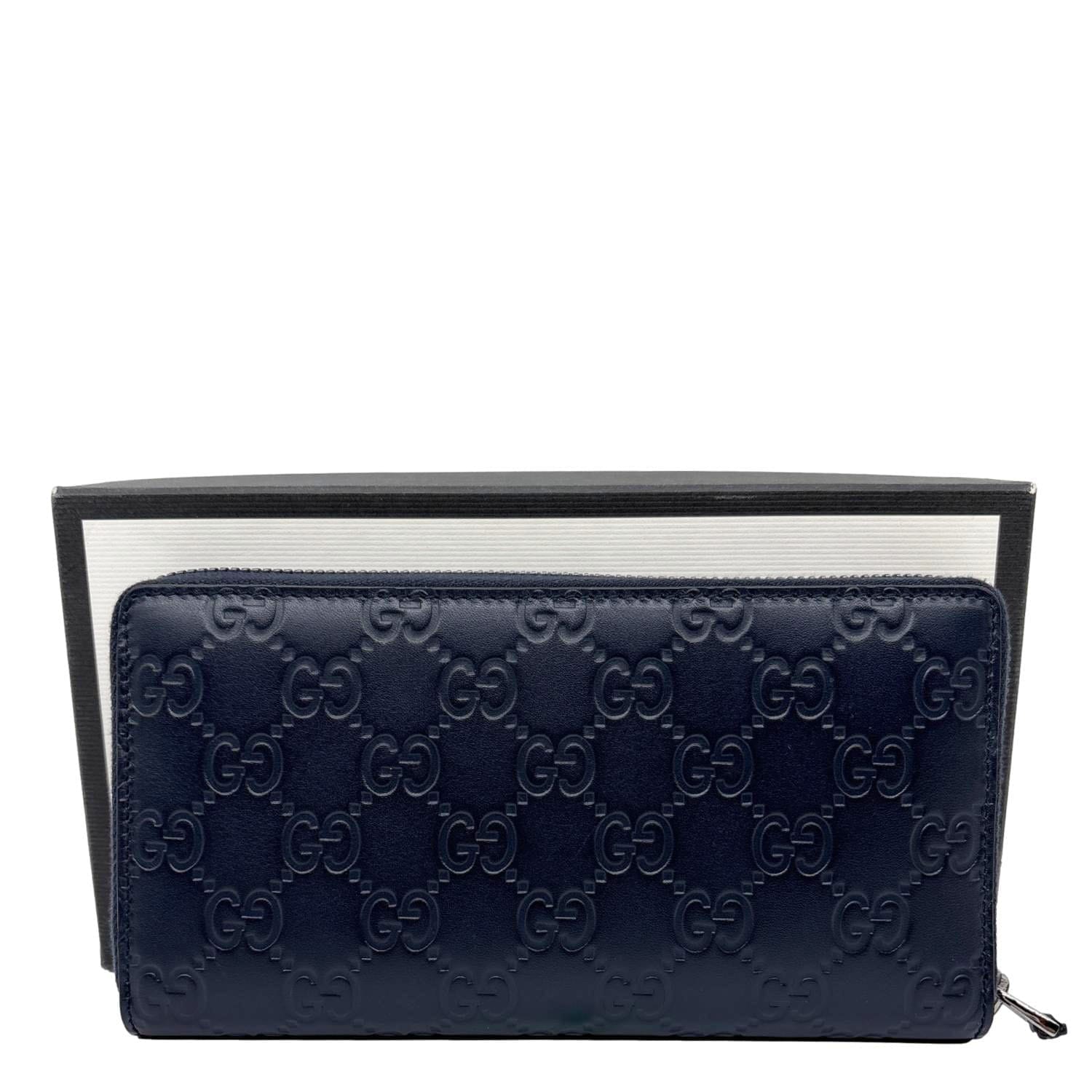 GUCCI GG Leather Zip Around Wallet Navy Blue 307987
