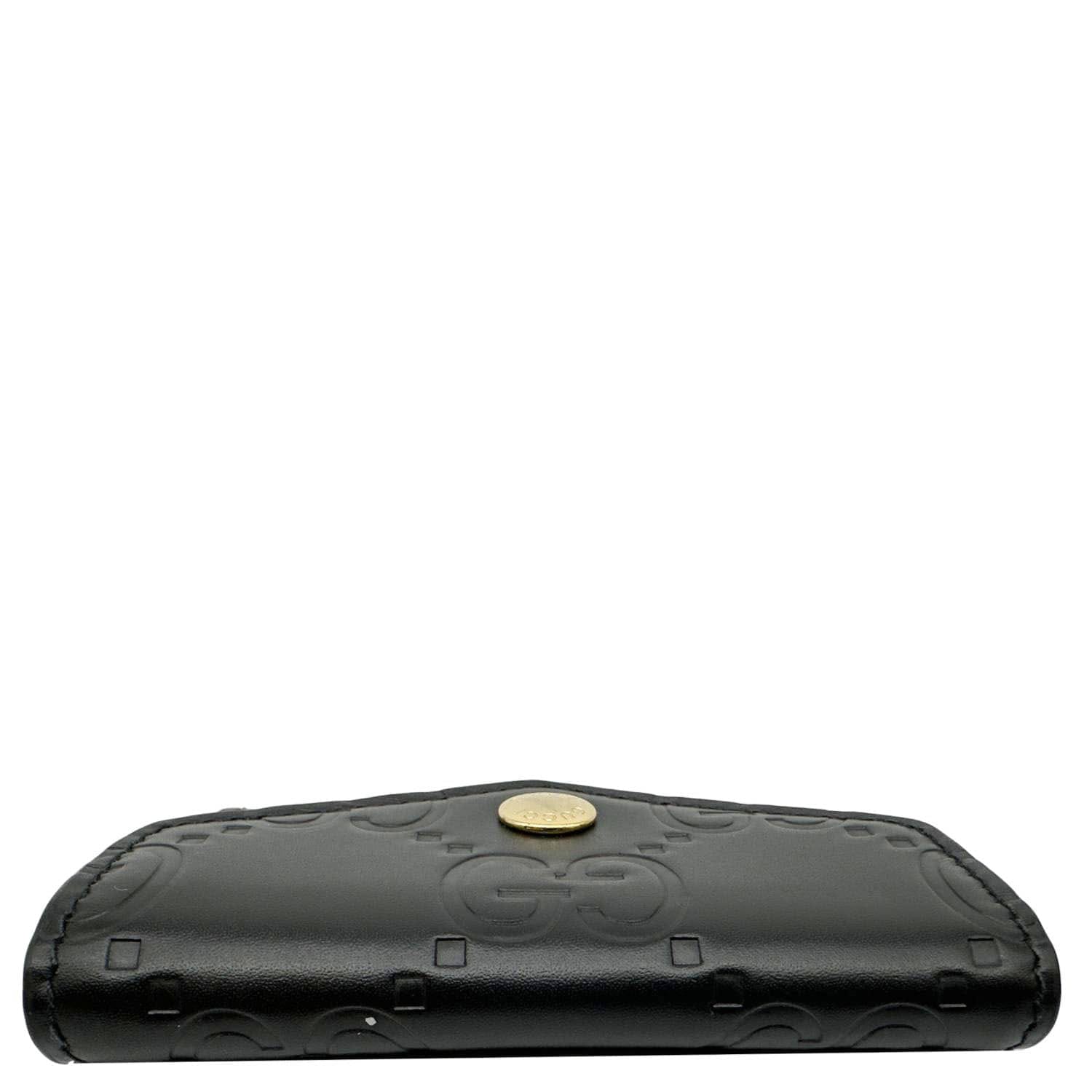 GUCCI Snap Gilbert Jumbo GG Calfskin Embossed Leather Wallet Black 772792