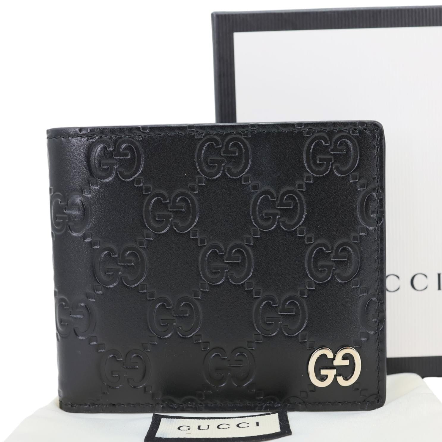 GUCCI GG Signature Leather Bifold Men's Wallet Black 473916