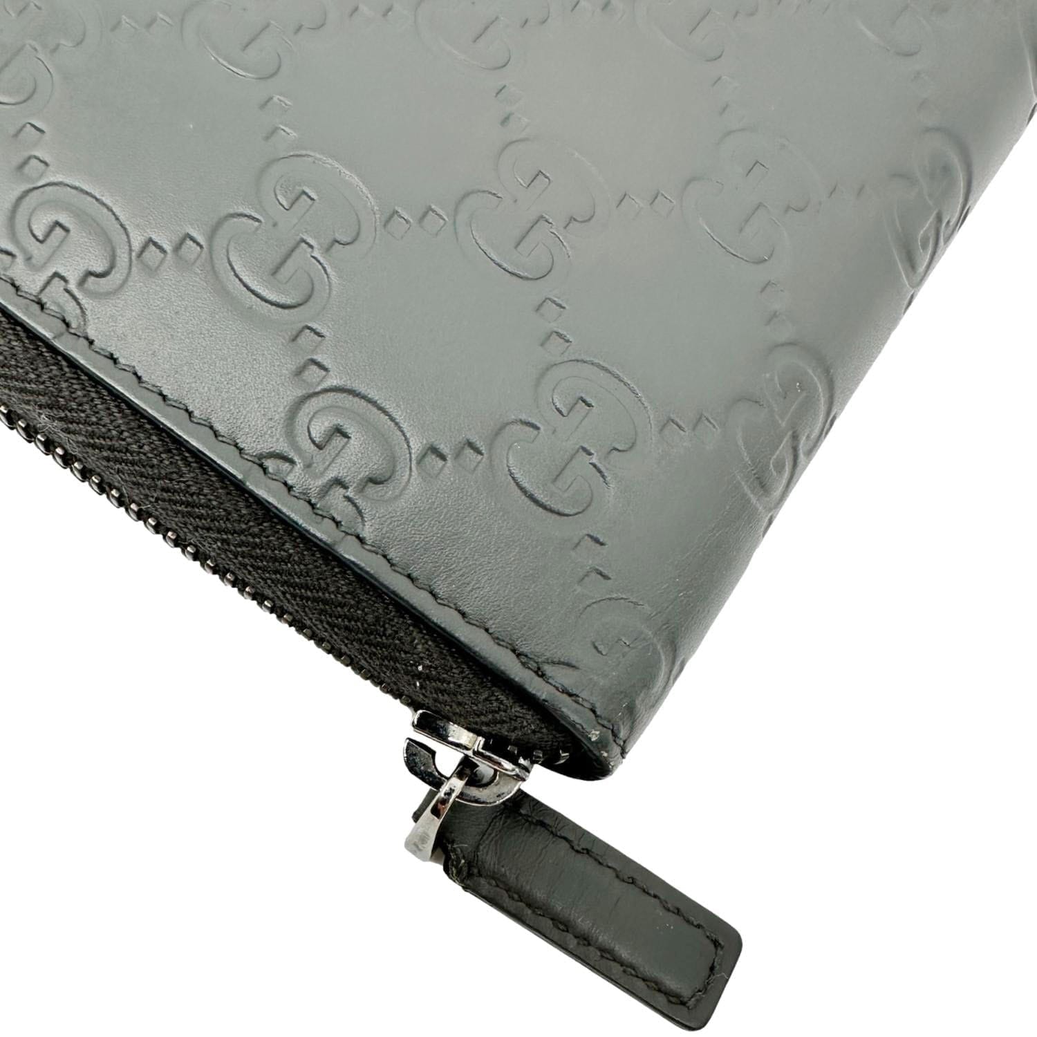 GUCCI GG Leather Zip Around Wallet Grey 447906