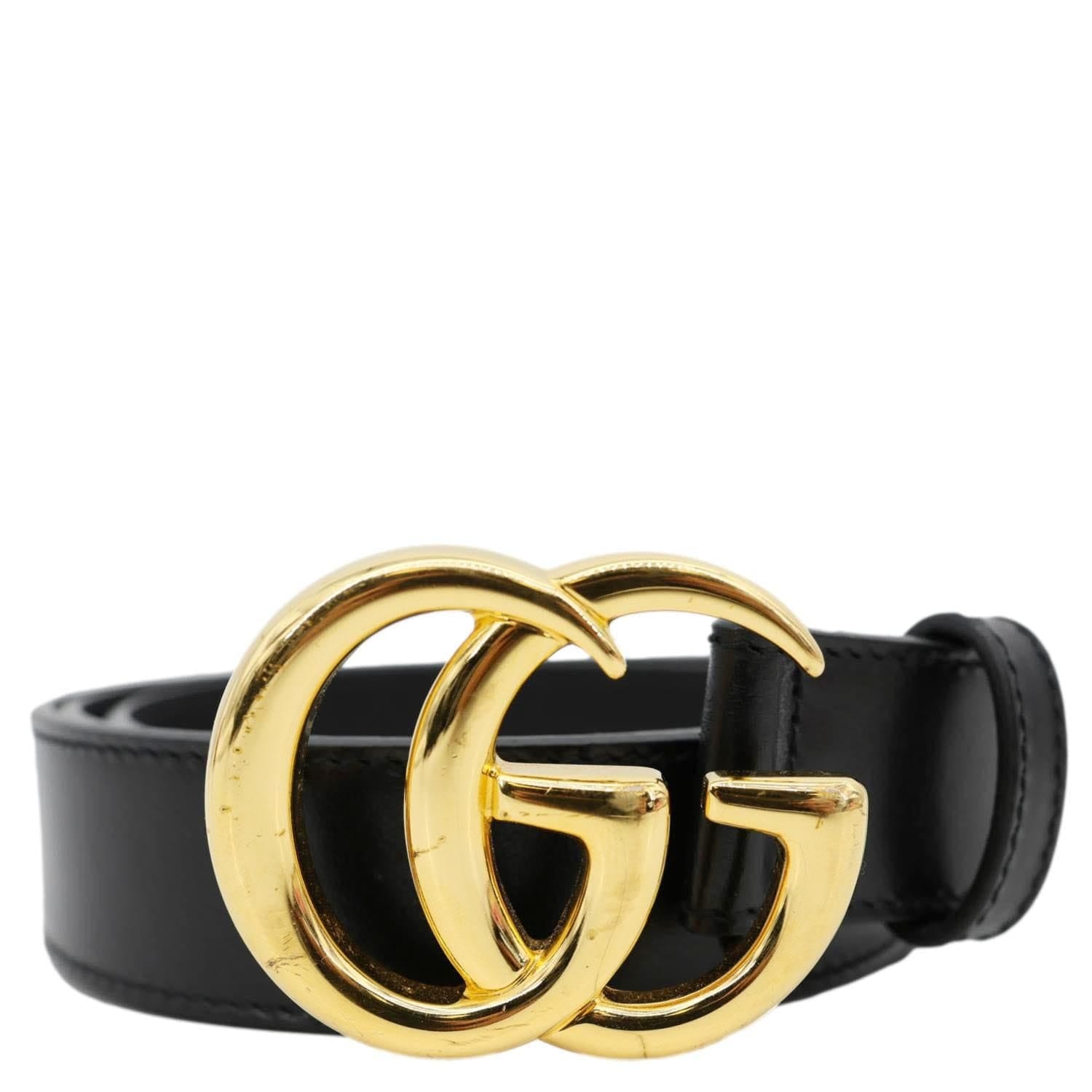 GUCCI GG Buckle Marmont Thin Leather Belt Size 90.36 Black 414516