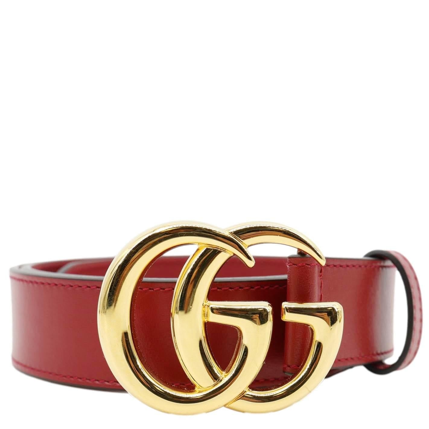 GUCCI Double G buckle Marmont Leather Belt Red 414516 Size 80.32