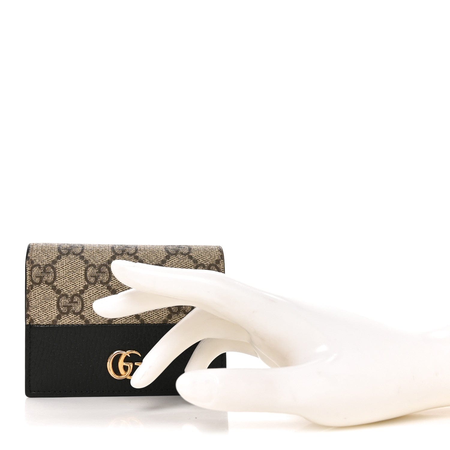Gucci Dollar Calfskin GG Supreme Monogram GG Marmont Card Case Black Beige Ebony