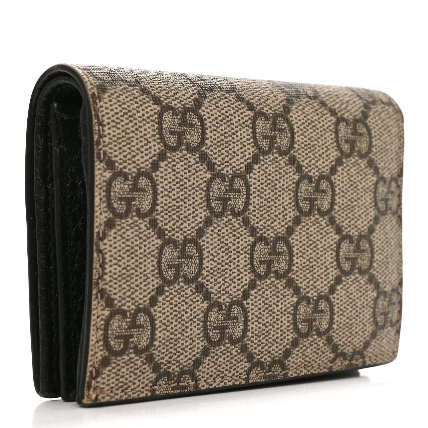 Gucci Dollar Calfskin GG Supreme Monogram GG Marmont Card Case Black Beige Ebony