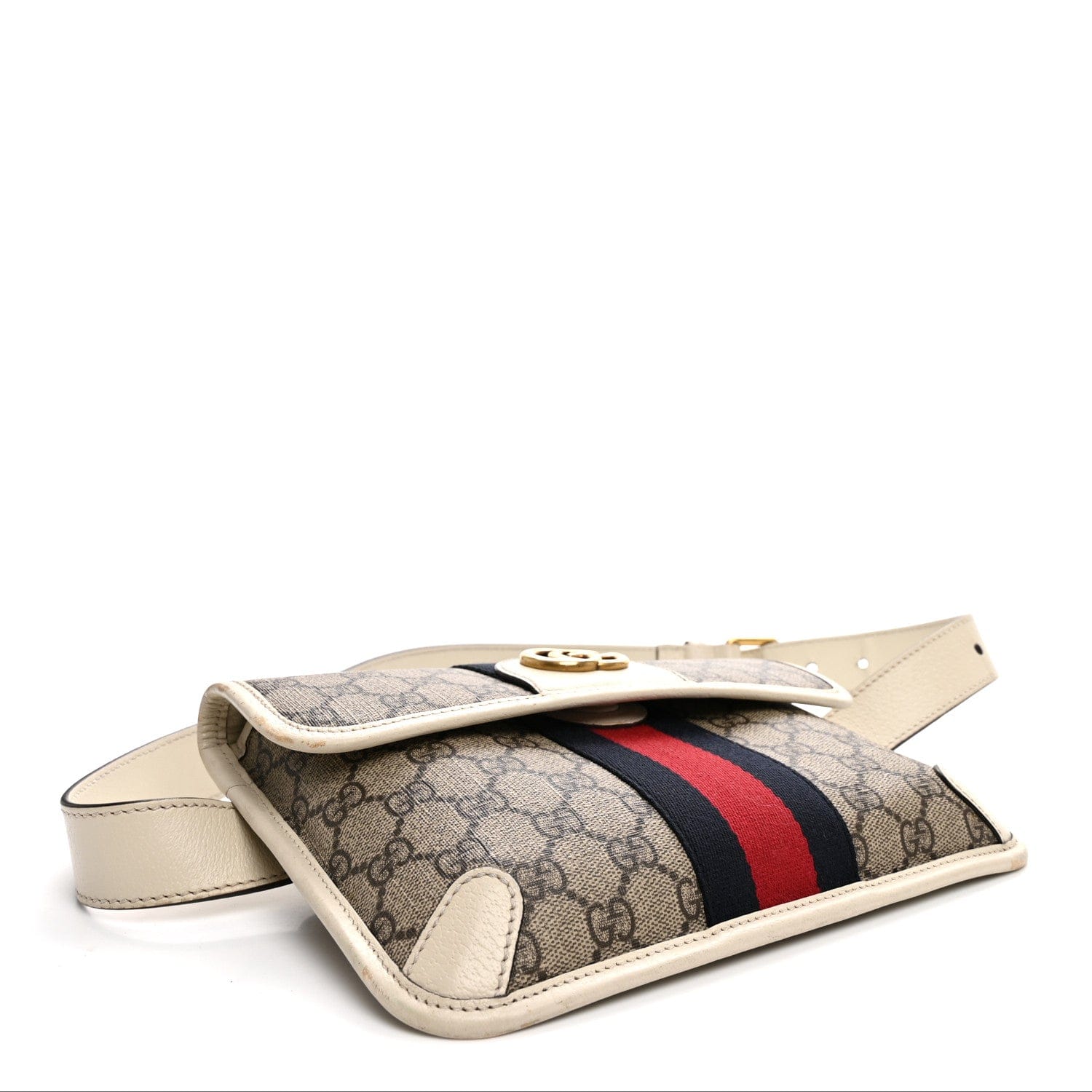 Gucci GG Supreme Monogram Web Small Ophidia Belt Bag 90 36 Beige Ebony White