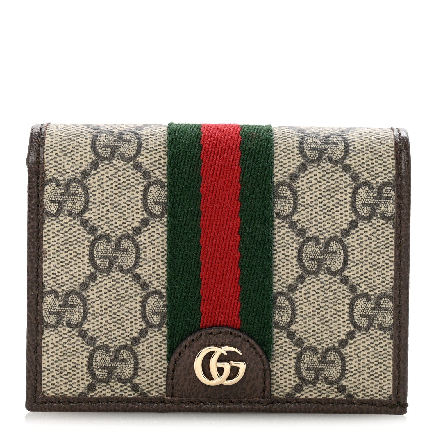 Gucci GG Supreme Monogram Web Ophidia Small Wallet Beige Dark Brown