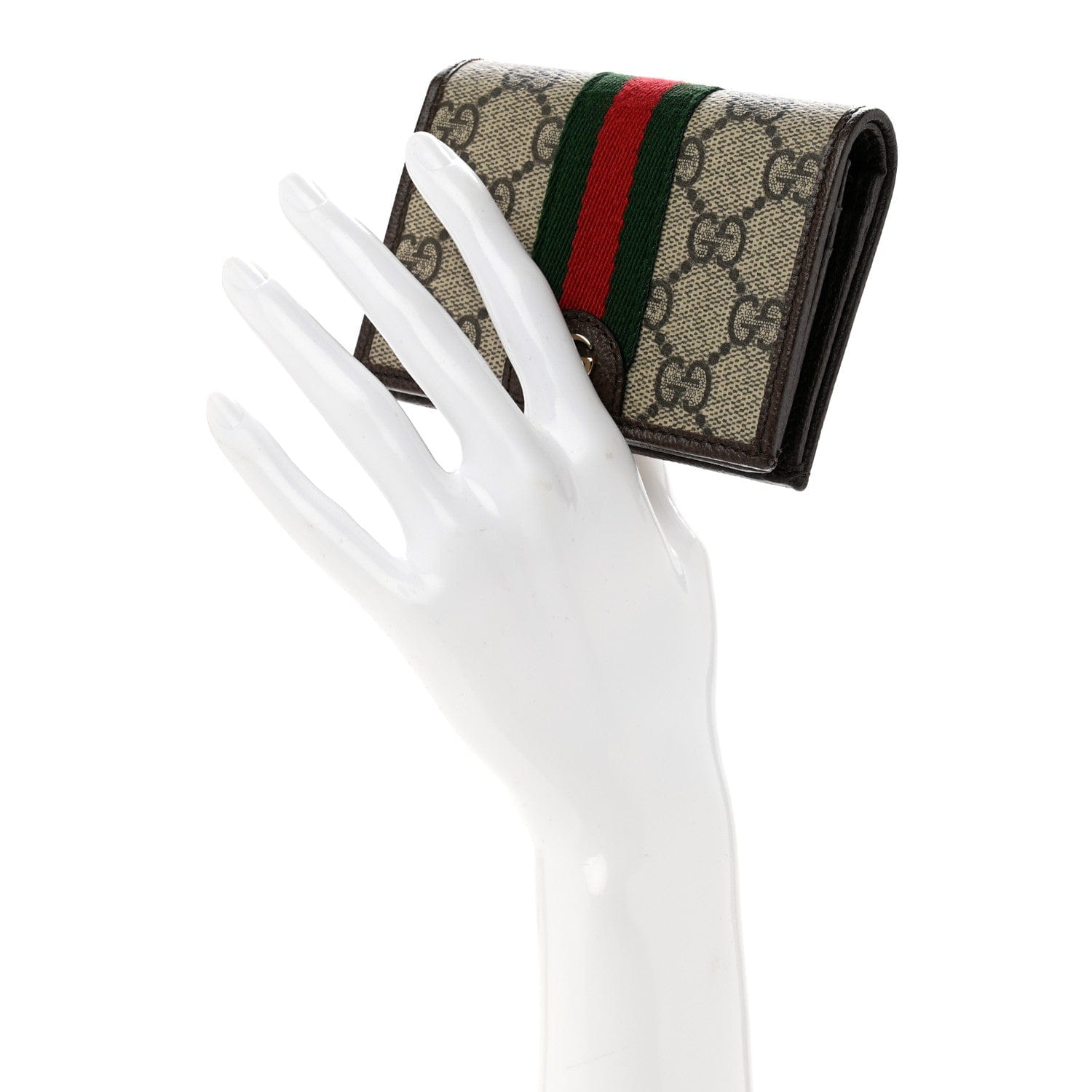 Gucci GG Supreme Monogram Web Ophidia Small Wallet Beige Dark Brown