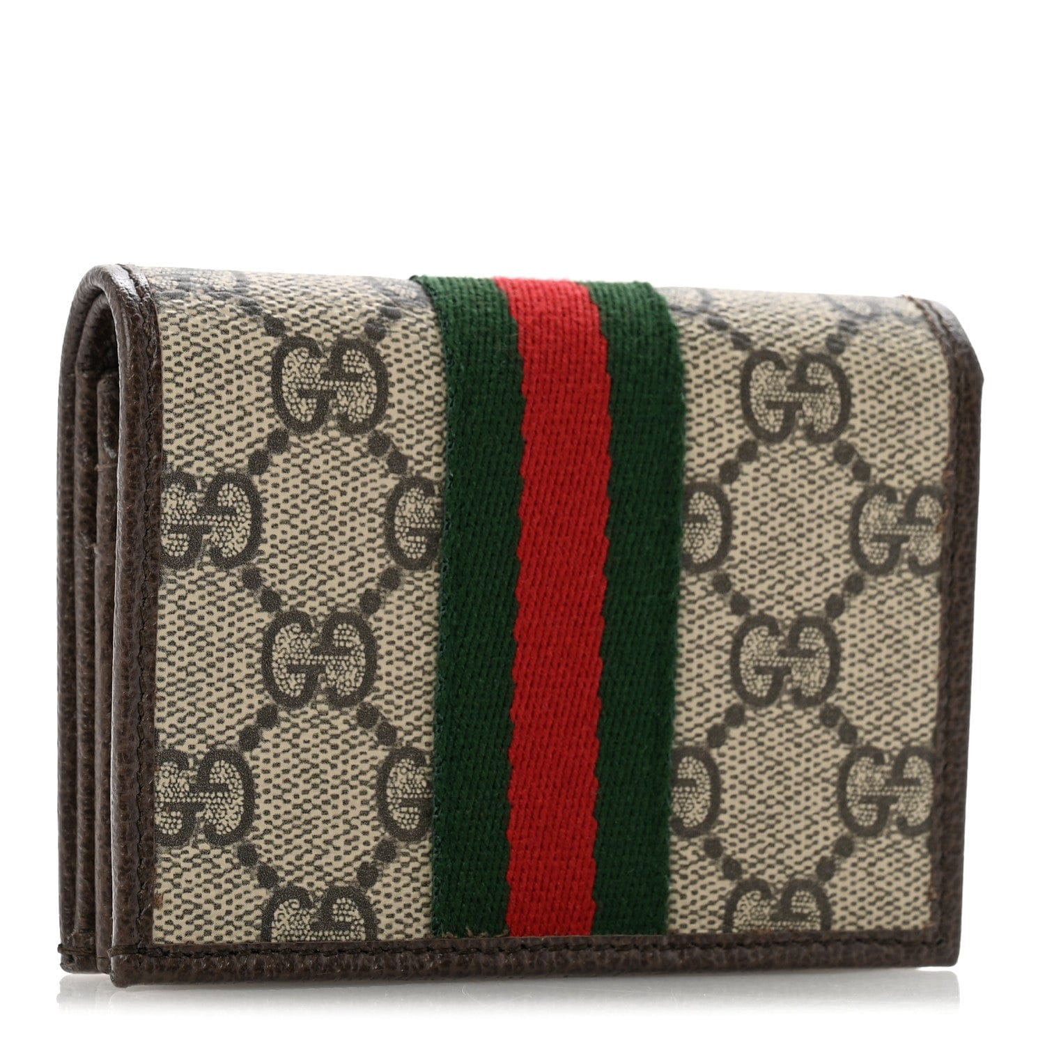Gucci GG Supreme Monogram Web Ophidia Small Wallet Beige Dark Brown