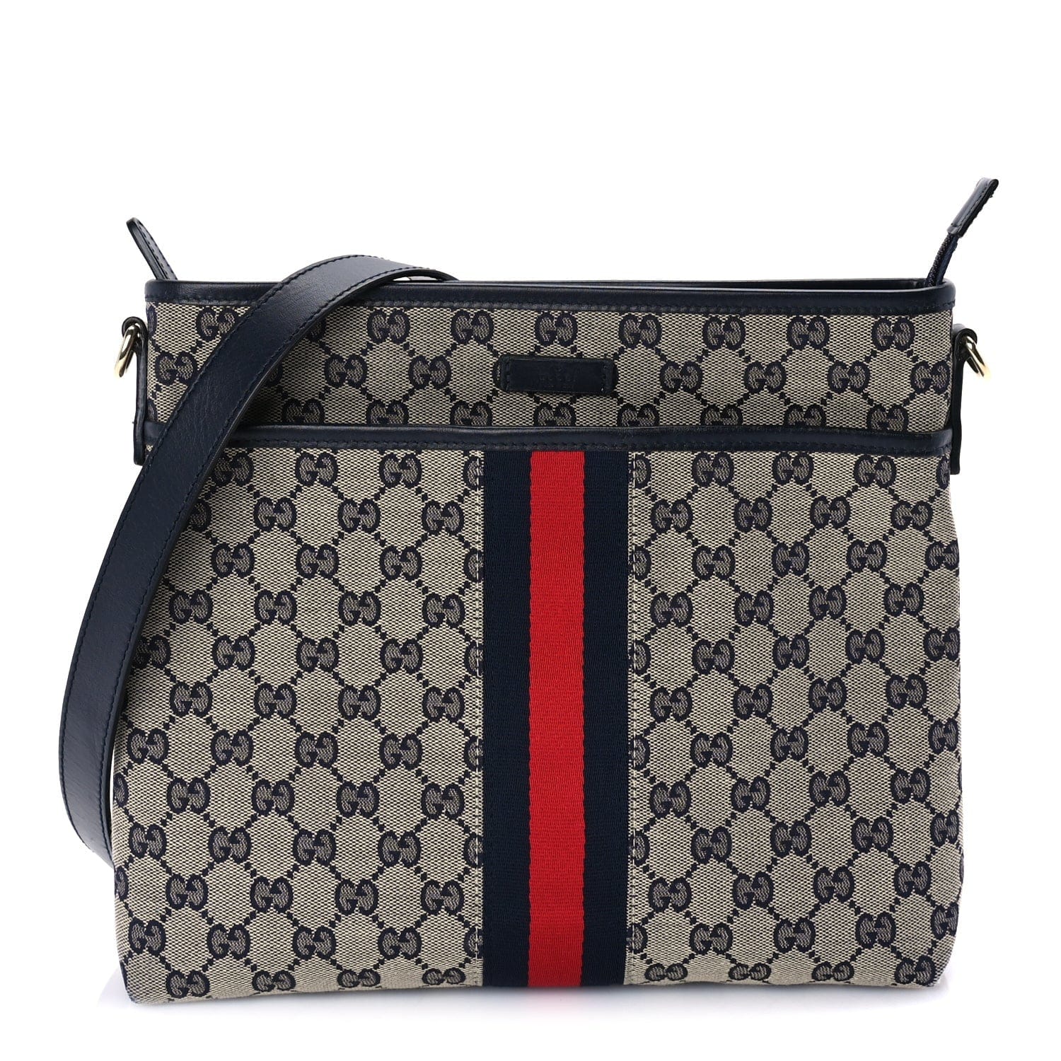 Gucci GG Supreme Monogram Web Flat Messenger Bag Navy