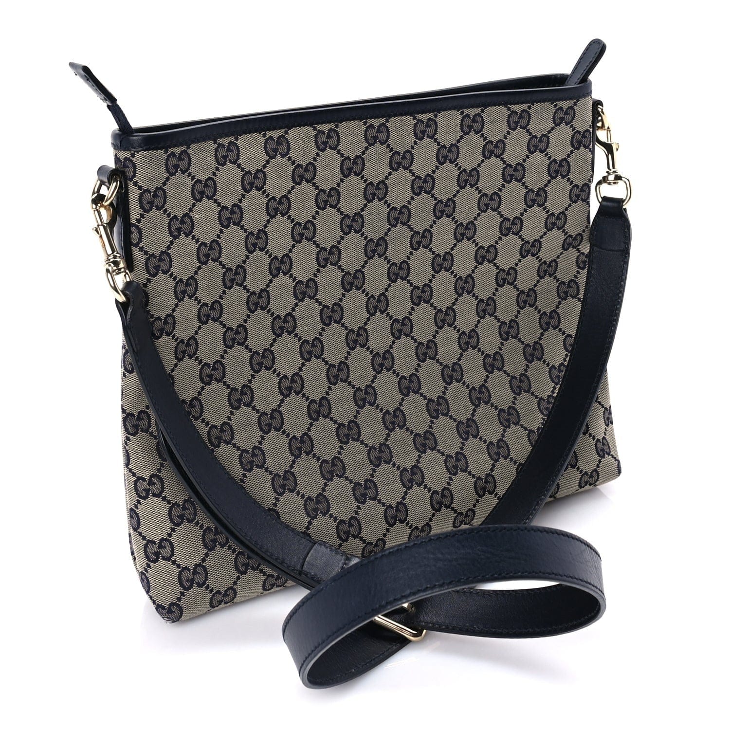 Gucci GG Supreme Monogram Web Flat Messenger Bag Navy