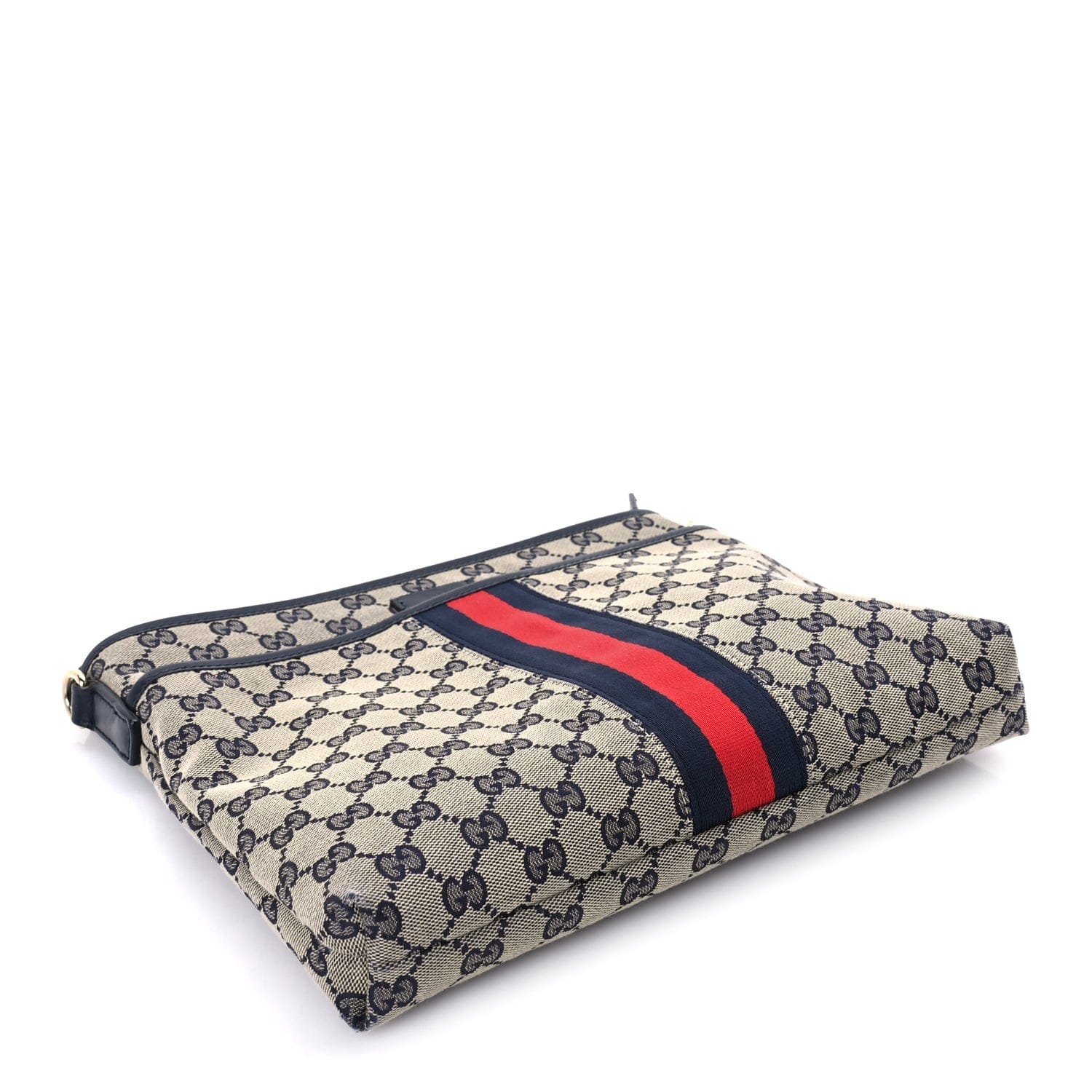 Gucci GG Supreme Monogram Web Flat Messenger Bag Navy