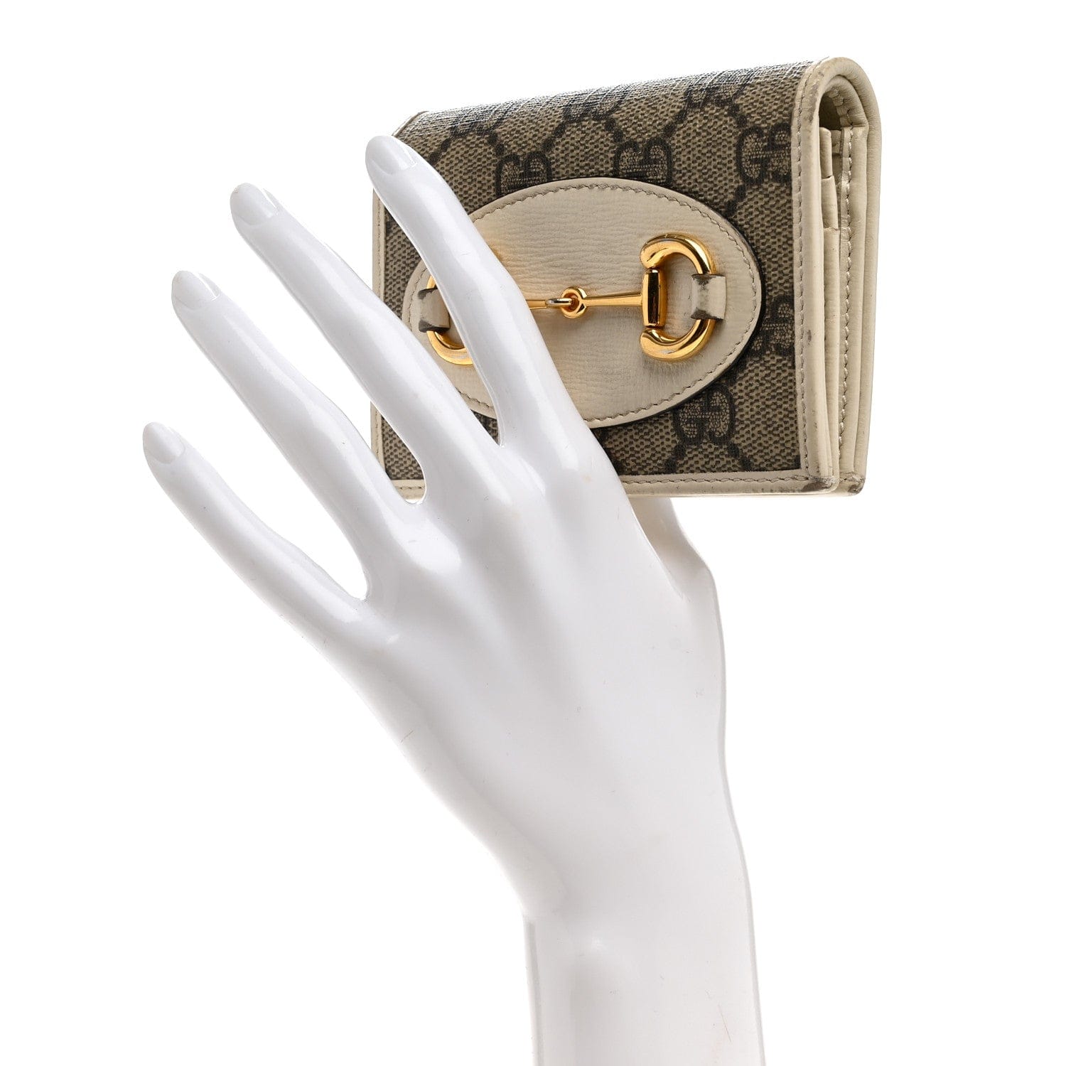 Gucci GG Supreme Monogram Azalea Calfskin Horsebit 1955 Card Case Wallet Beige Ebony Mystic White