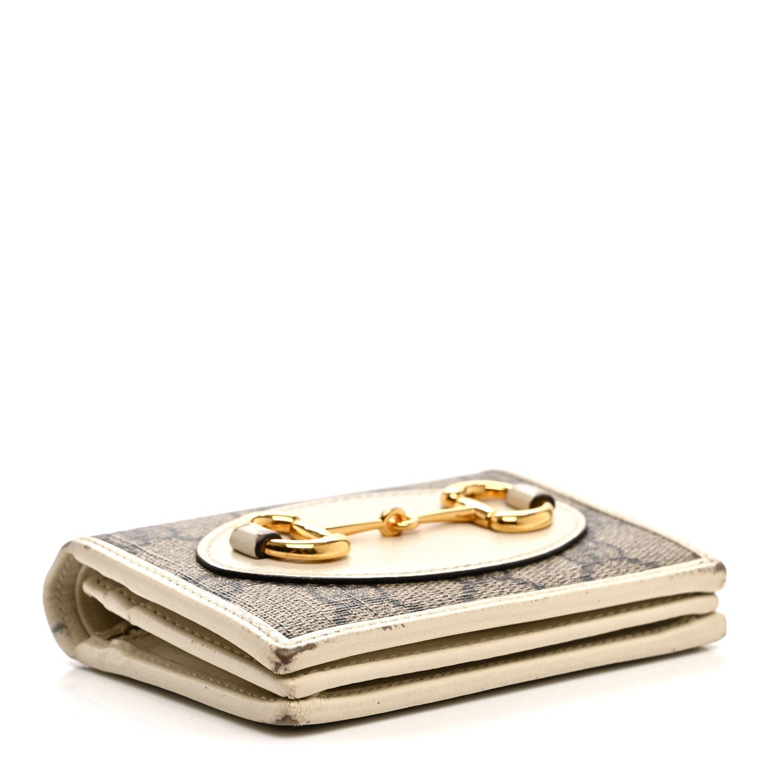 Gucci GG Supreme Monogram Azalea Calfskin Horsebit 1955 Card Case Wallet Beige Ebony Mystic White