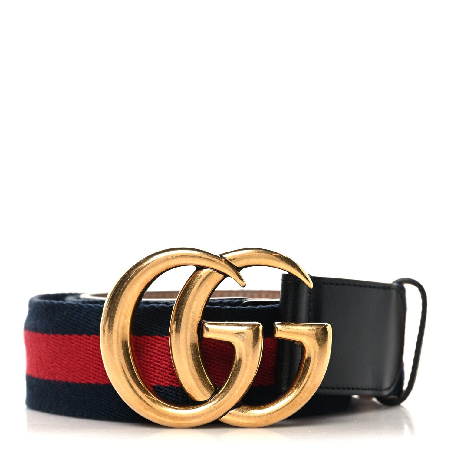 Gucci Nylon Calfskin Double G Web 40 mm Belt 85 34 Blue Red Black