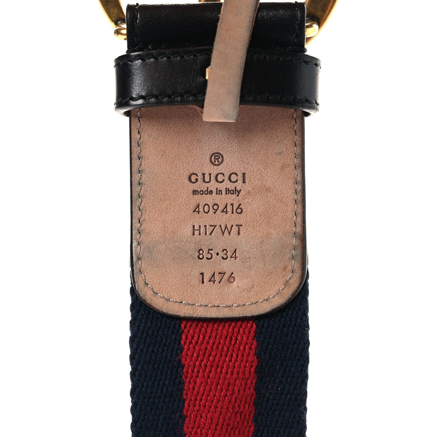 Gucci Nylon Calfskin Double G Web 40 mm Belt 85 34 Blue Red Black