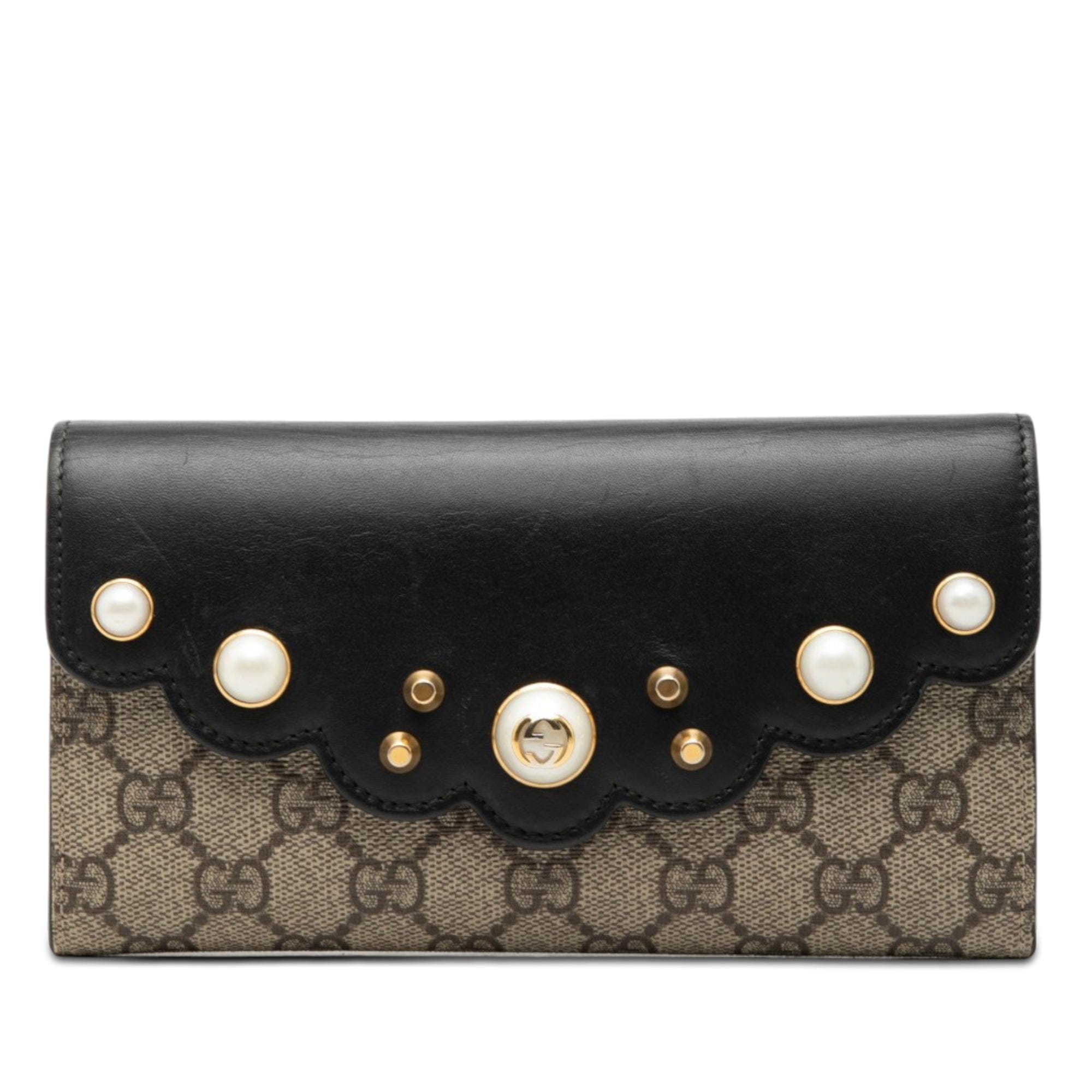 Gucci GG Supreme Pearl Studded Peony Long Wallet