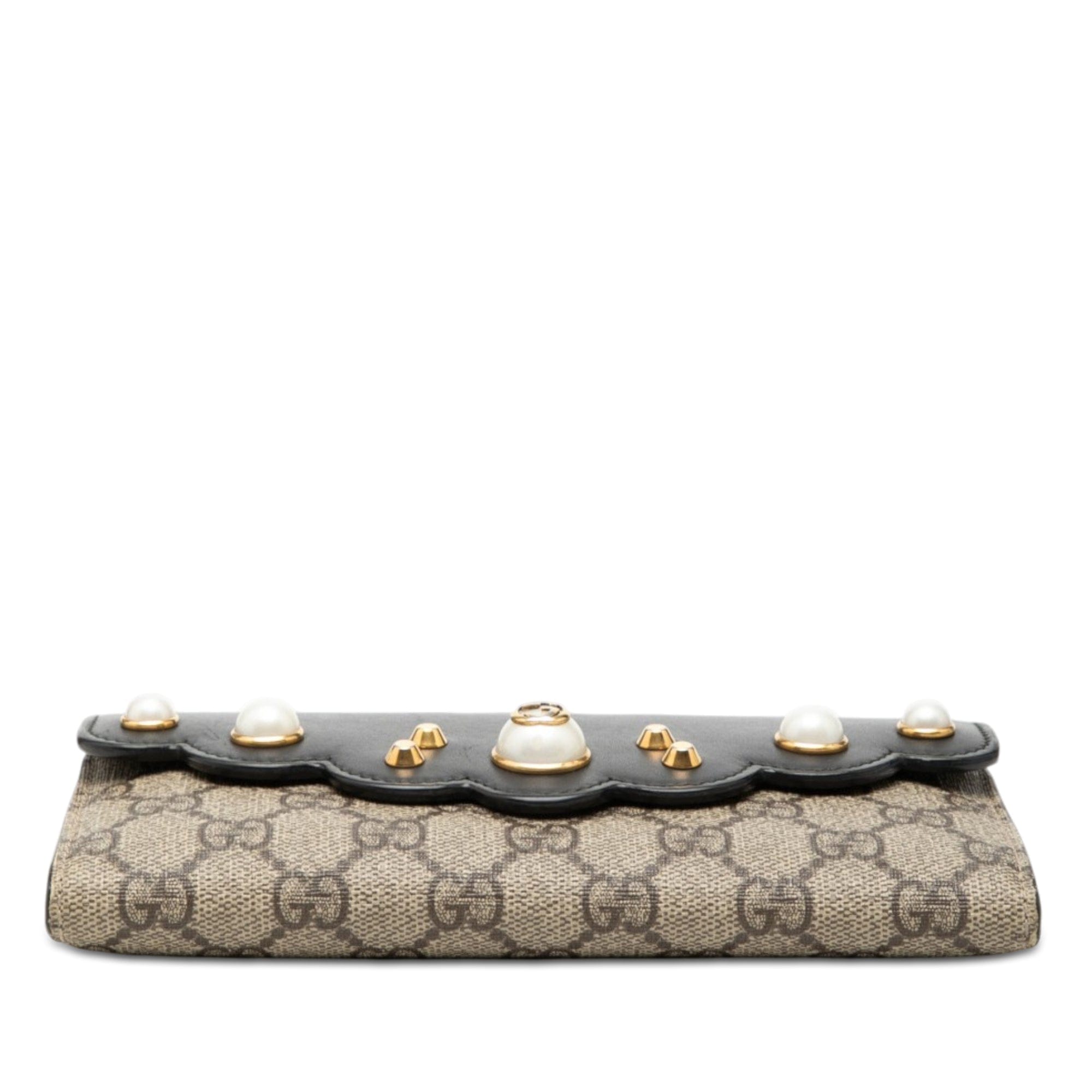 Gucci GG Supreme Pearl Studded Peony Long Wallet