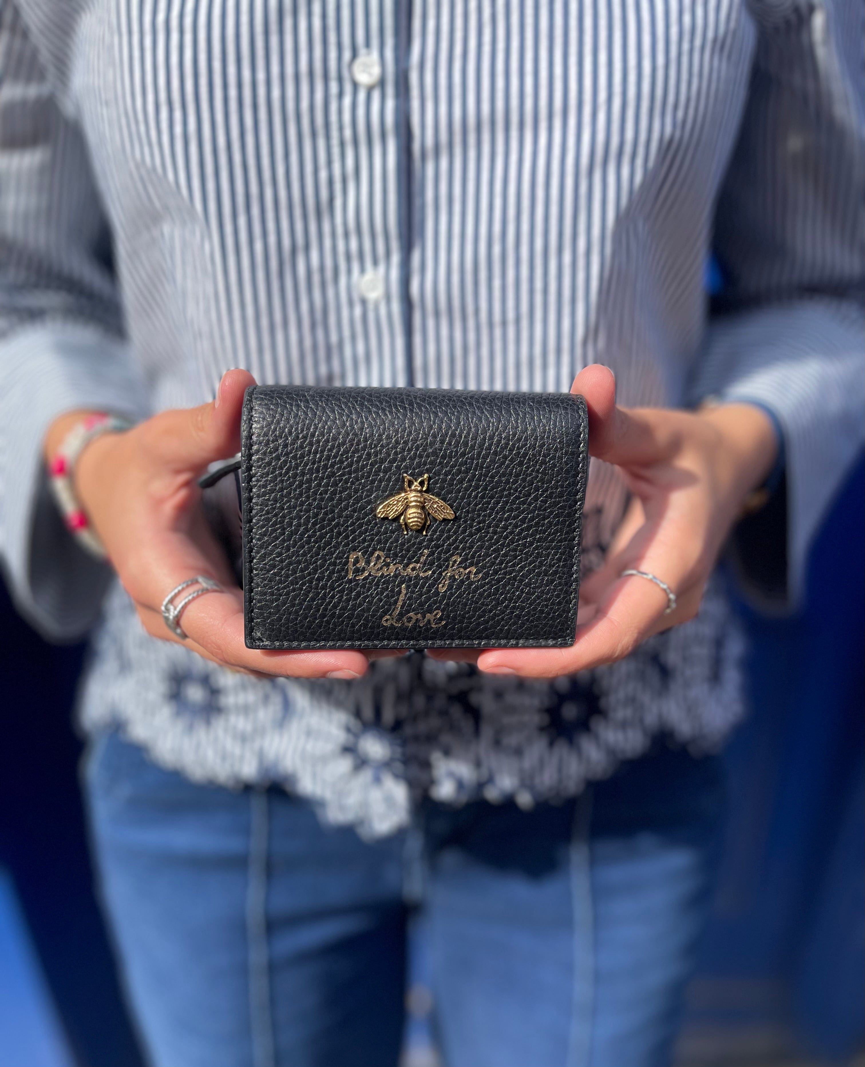 Gucci Black Leather Blind for Love Foldover Wallet