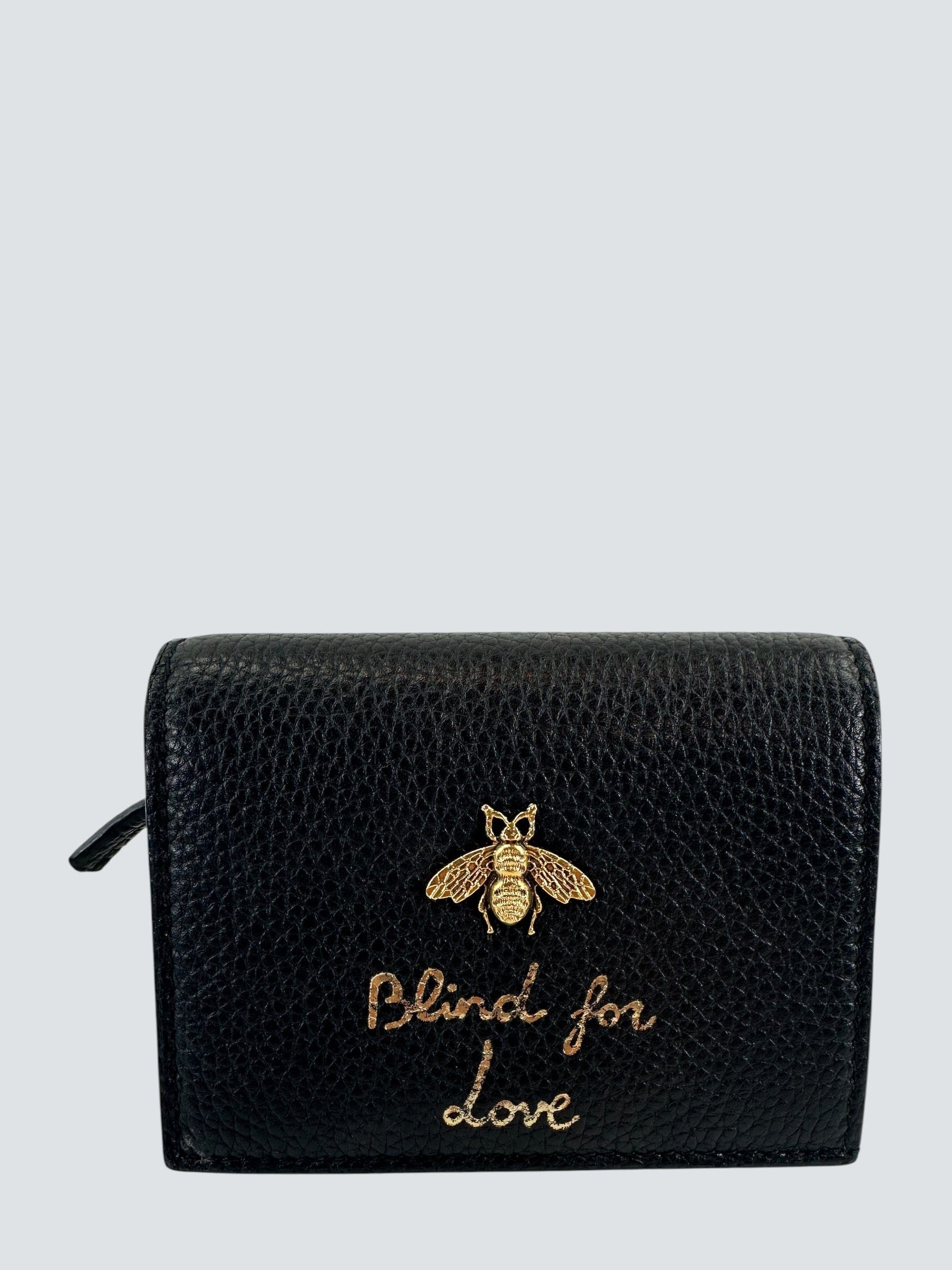 Gucci Black Leather Blind for Love Foldover Wallet