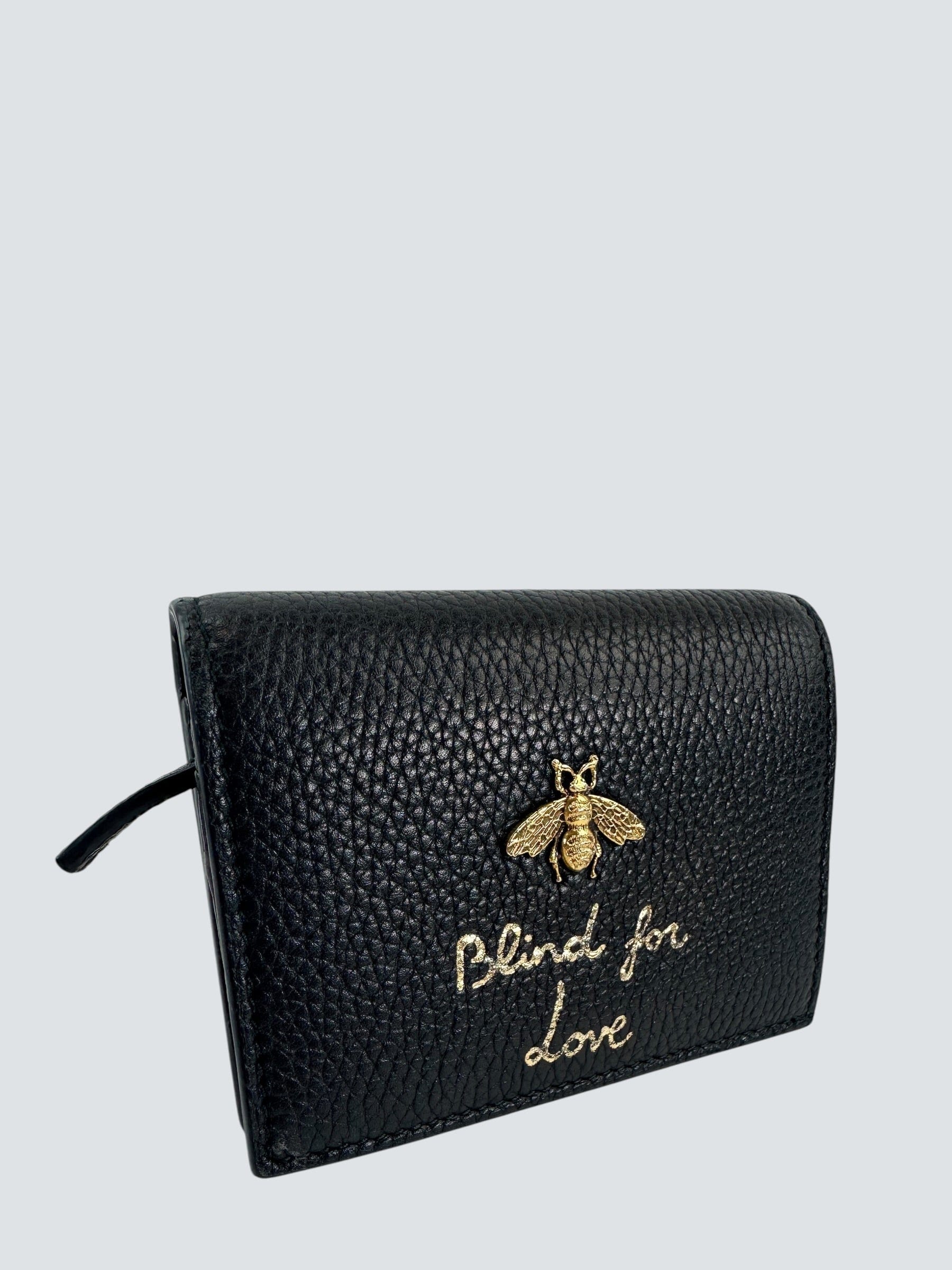 Gucci Black Leather Blind for Love Foldover Wallet