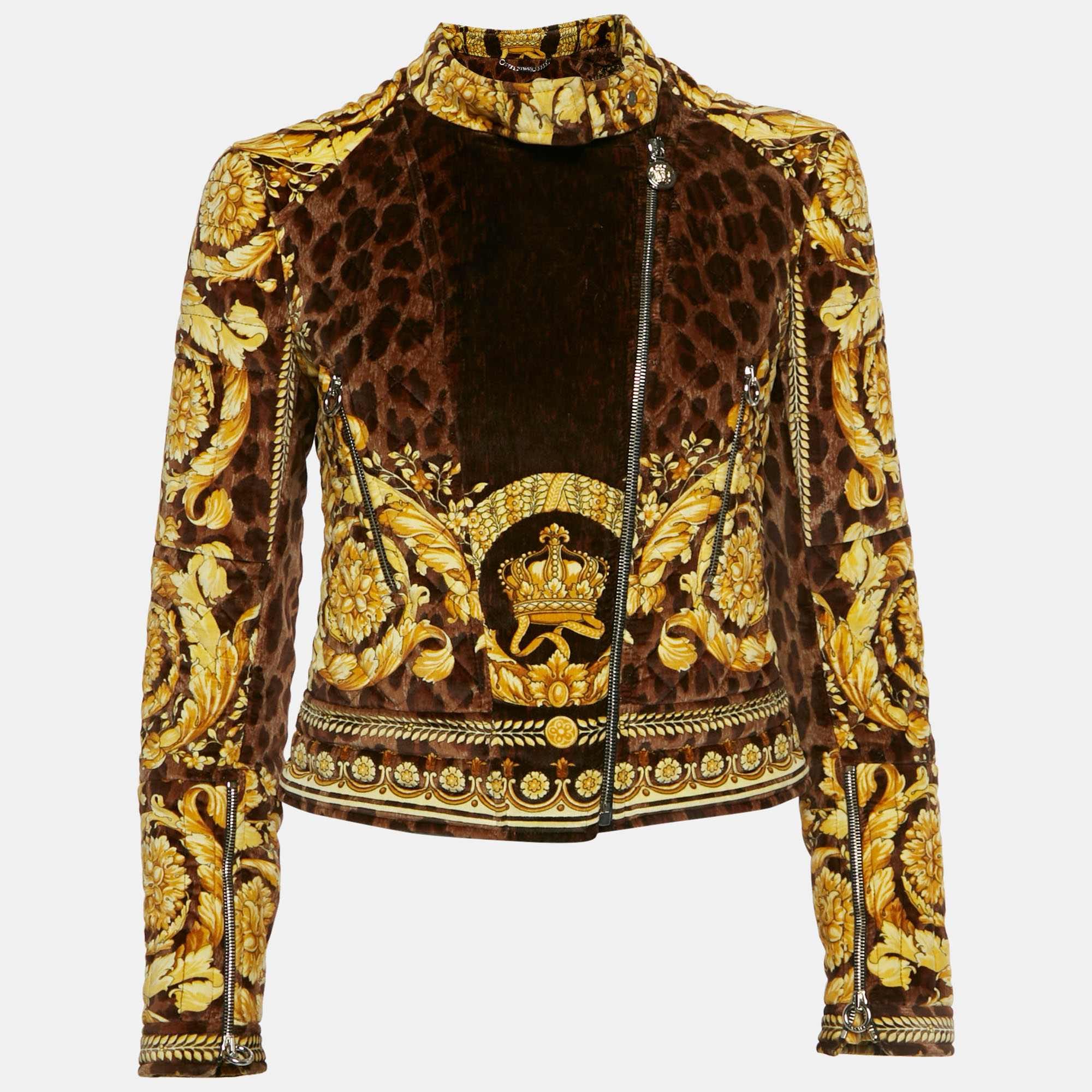 Versace Yellow Barocco Print Velvet Quilted Jacket