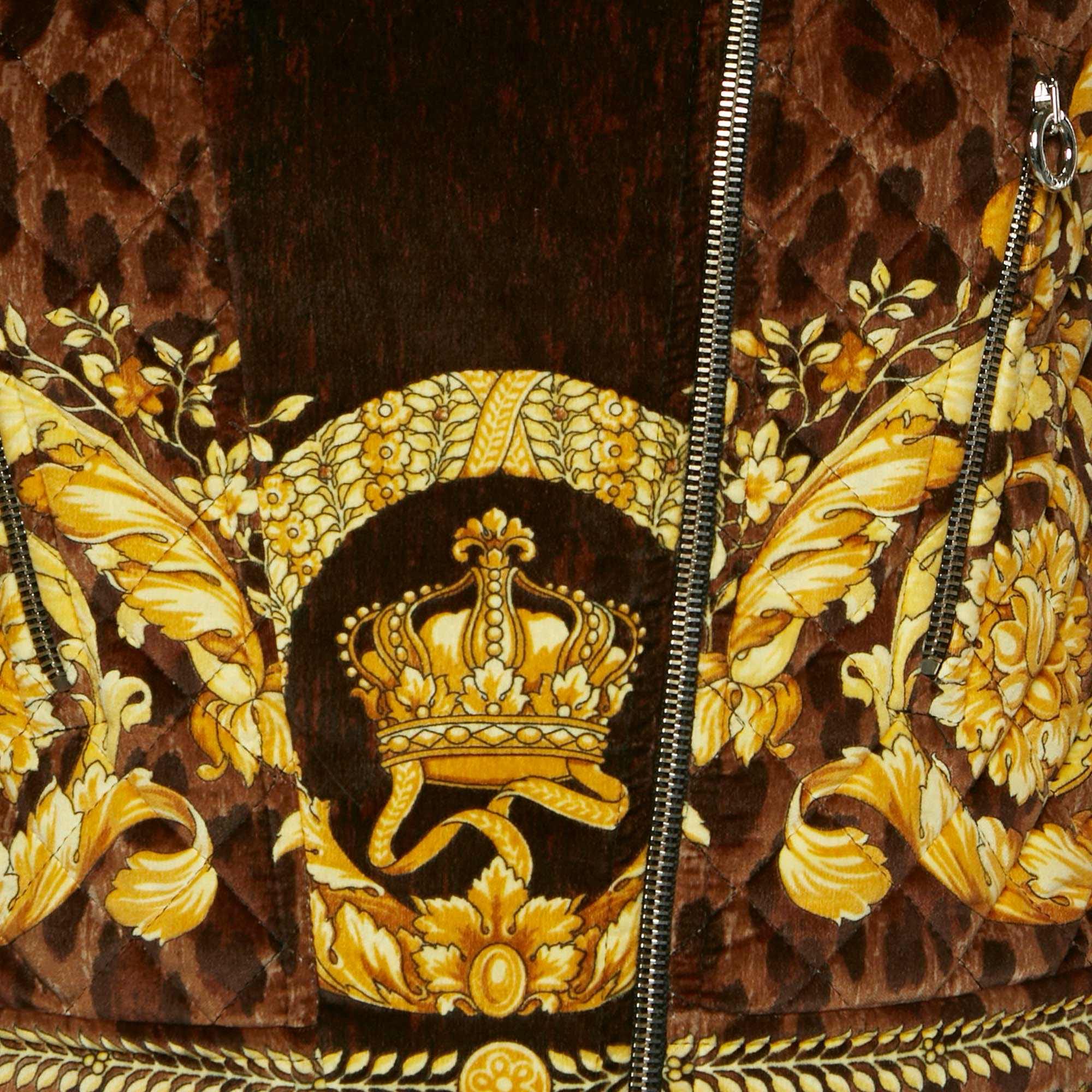 Versace Yellow Barocco Print Velvet Quilted Jacket
