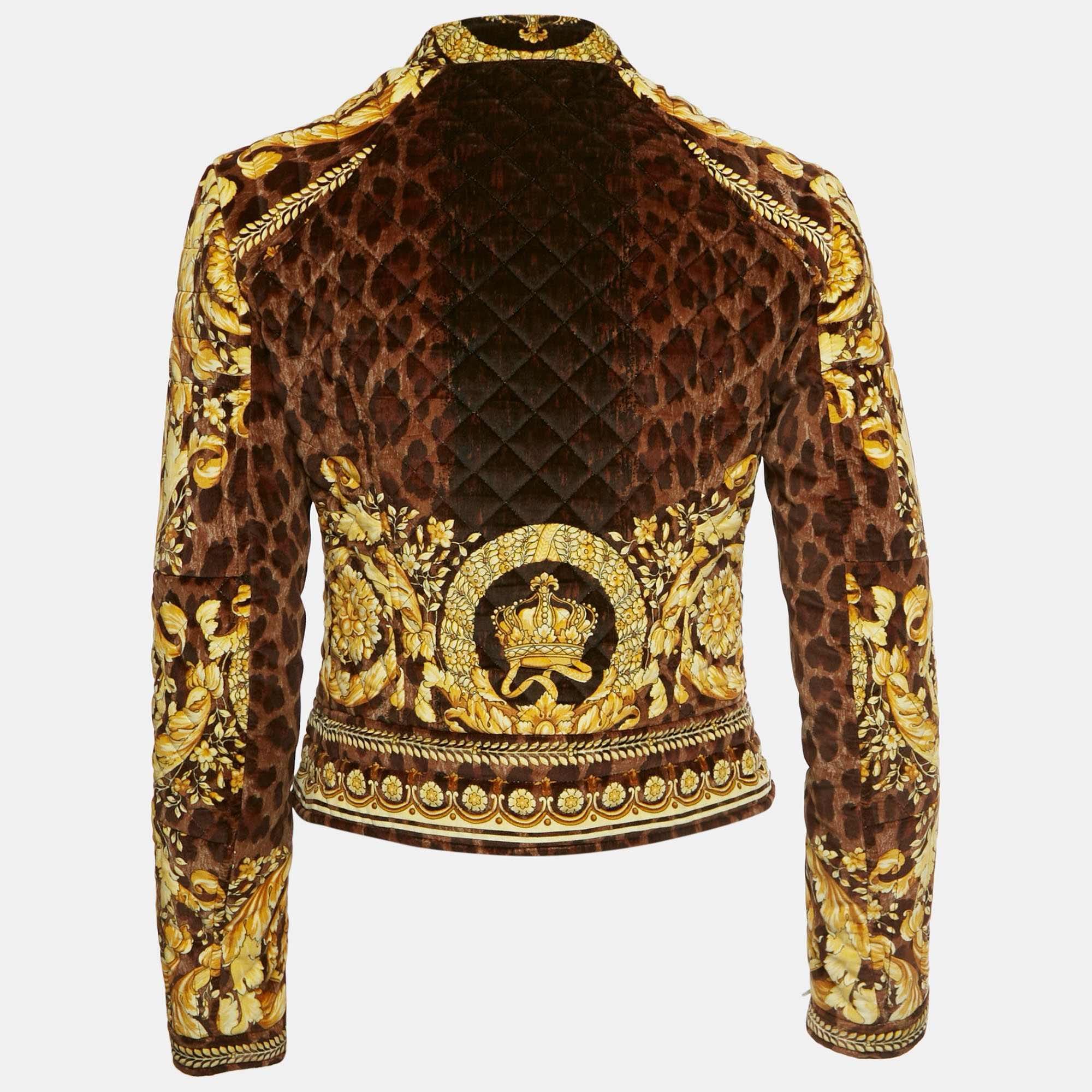 Versace Yellow Barocco Print Velvet Quilted Jacket