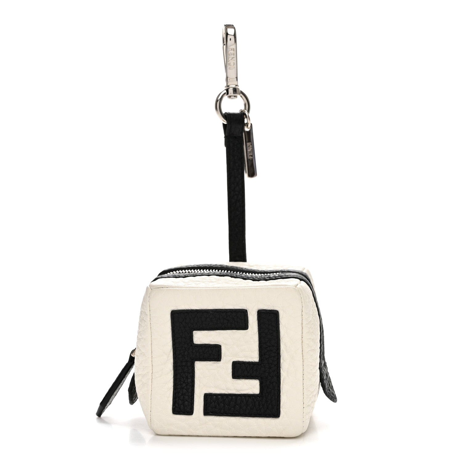 Fendi Grained Calfskin Dice Bag Charm Coin Case White Black