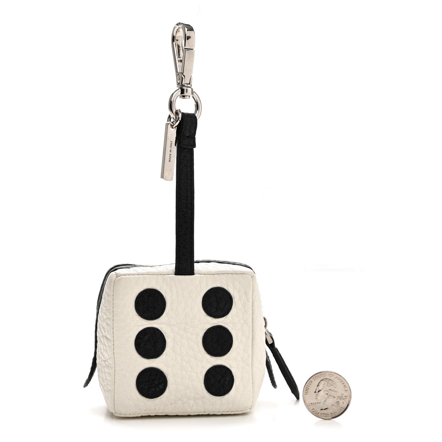 Fendi Grained Calfskin Dice Bag Charm Coin Case White Black