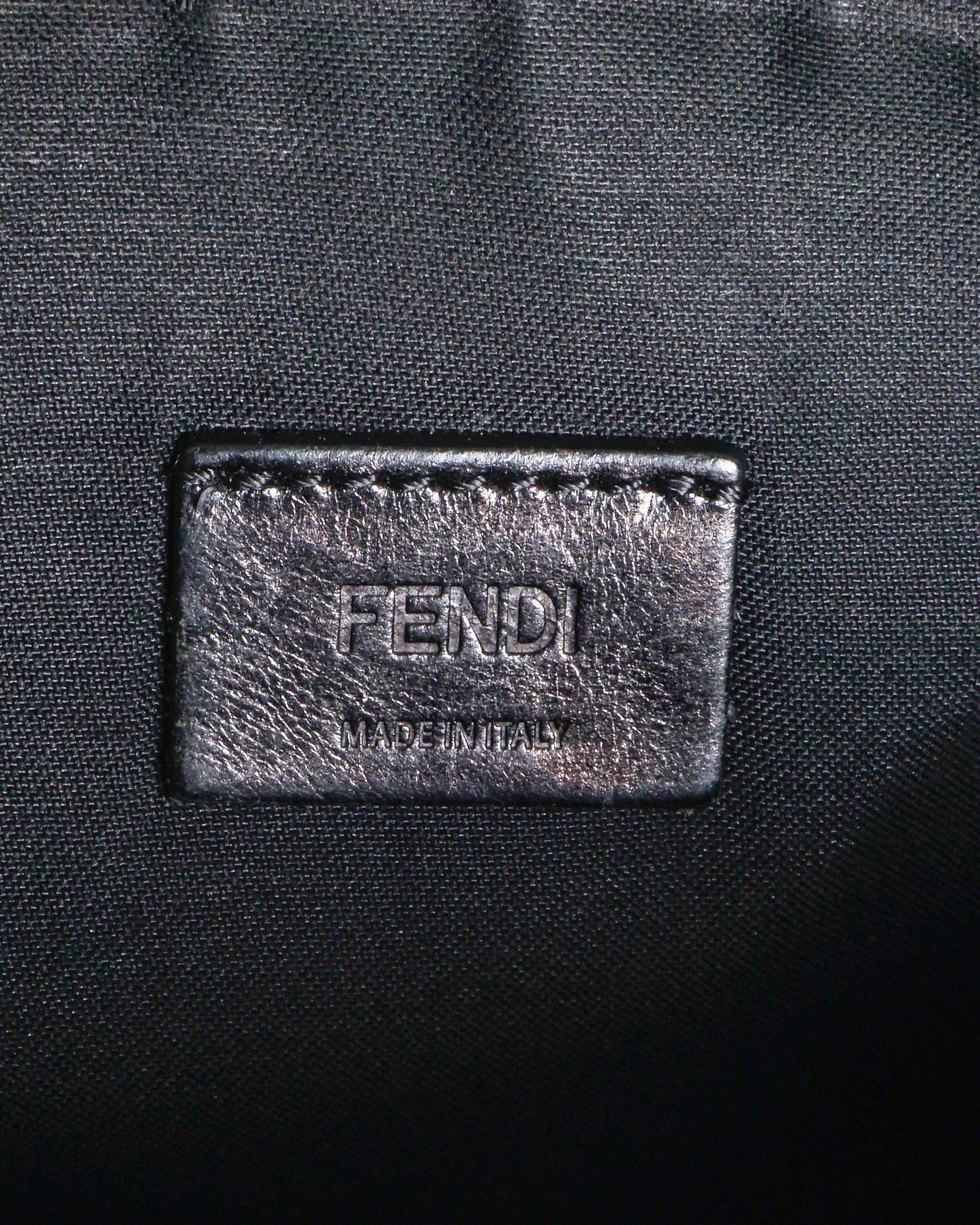 Fendi Black Leather Silver Metal Monster Eyes Flat Pouch Clutch