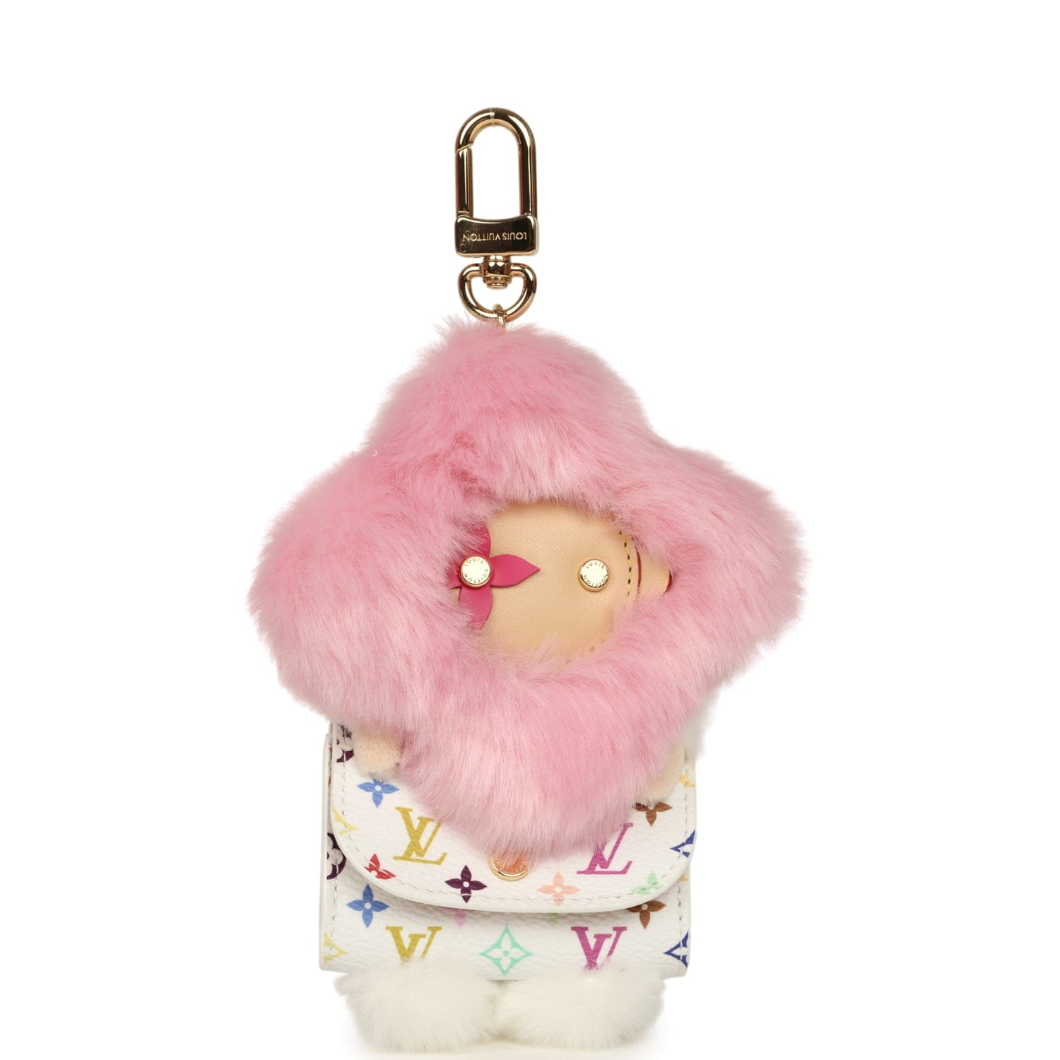 Louis Vuitton x Takashi Murakami Vivienne Cuddle Bag Charm Pink and White Monogram Multicolored Canvas Gold Hardware