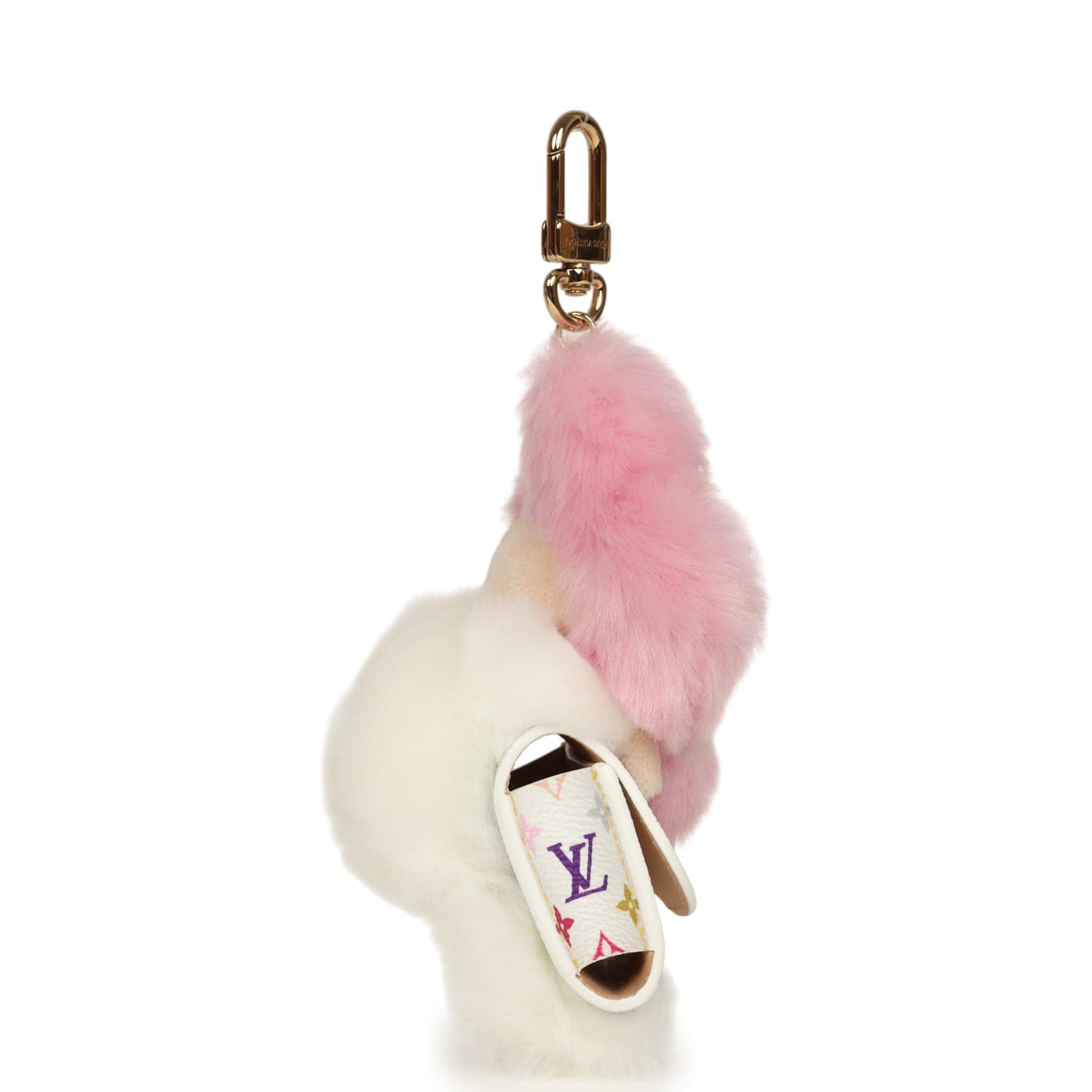 Louis Vuitton x Takashi Murakami Vivienne Cuddle Bag Charm Pink and White Monogram Multicolored Canvas Gold Hardware