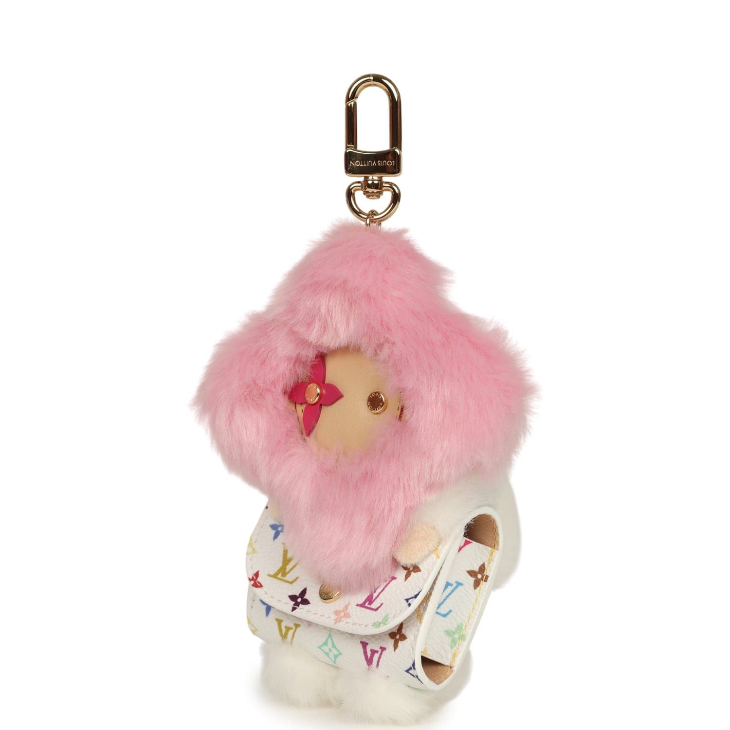 Louis Vuitton x Takashi Murakami Vivienne Cuddle Bag Charm Pink and White Monogram Multicolored Canvas Gold Hardware