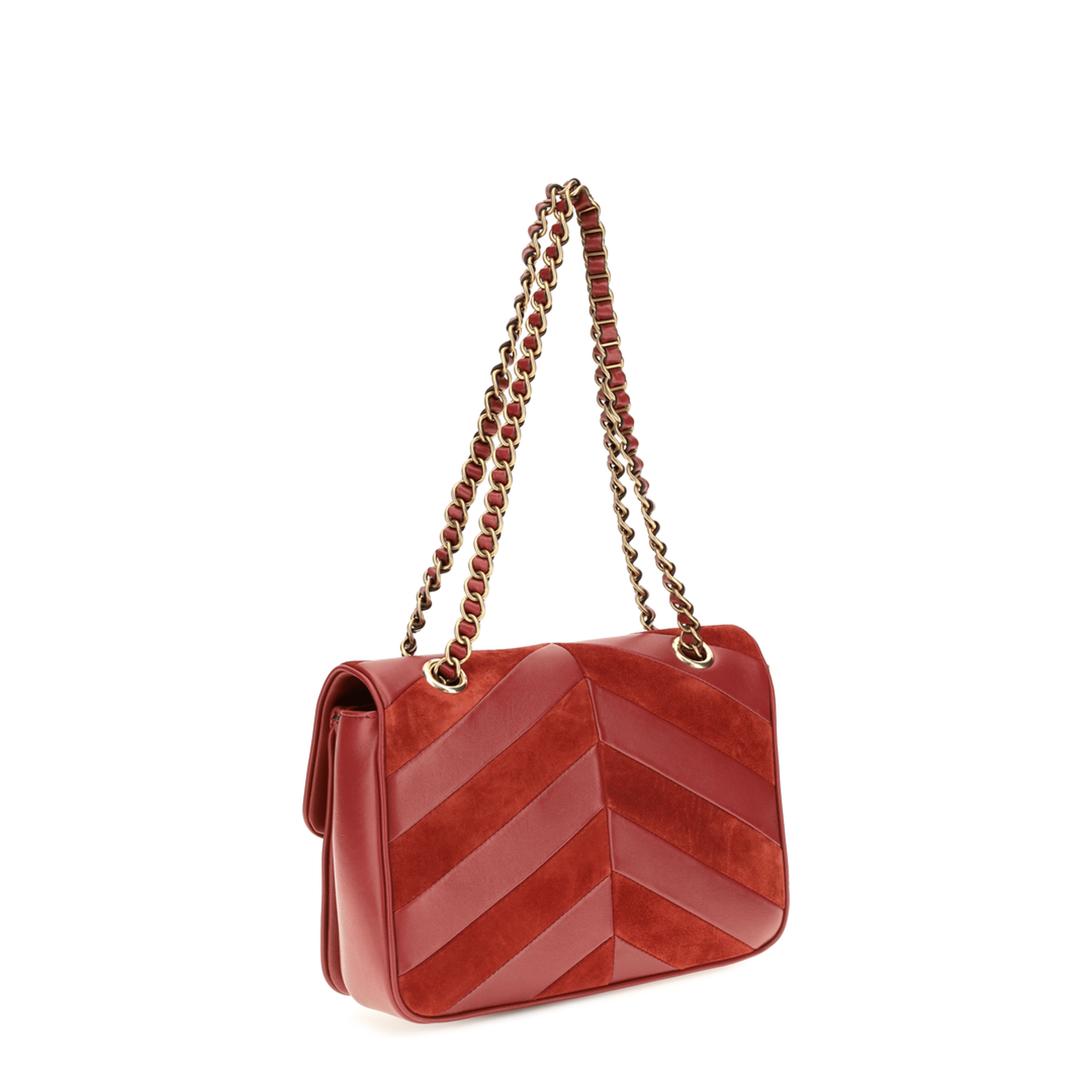 Valentino Djuna Medium Suede and Nappa Chain Bag - Red