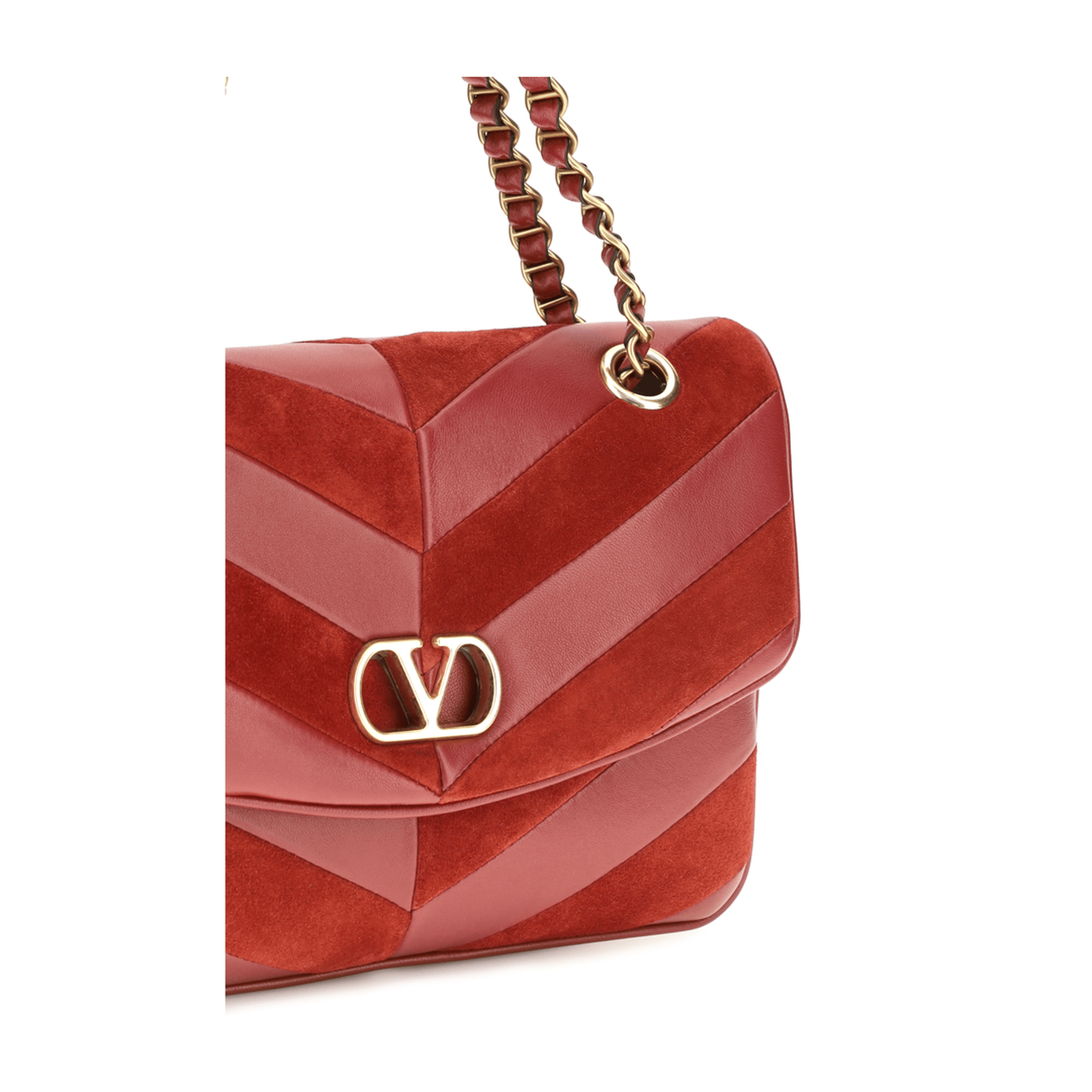Valentino Djuna Medium Suede and Nappa Chain Bag - Red
