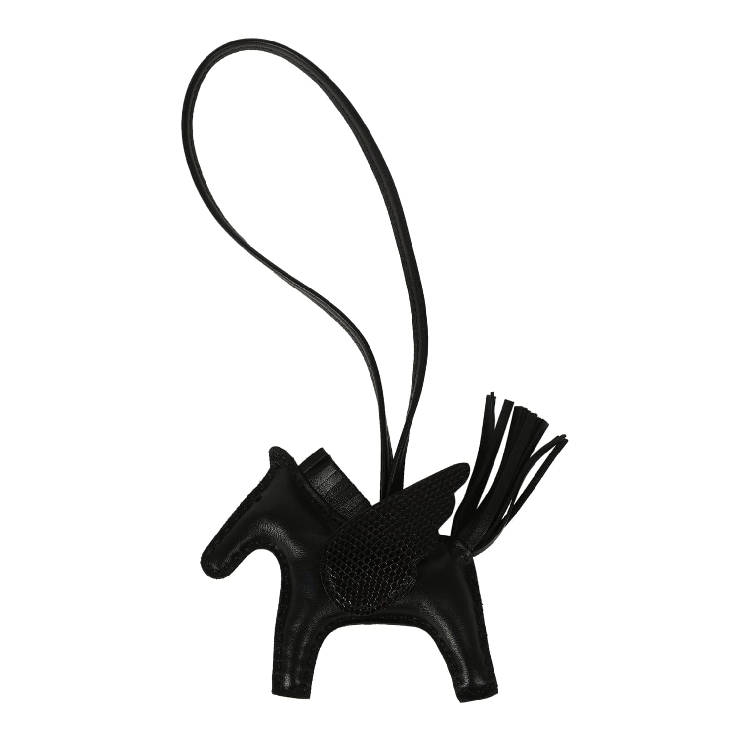Hermes Pegase Rodeo Bag Charm PM Black Milo Lambskin, Varanus Niloticus Lizard Touch
