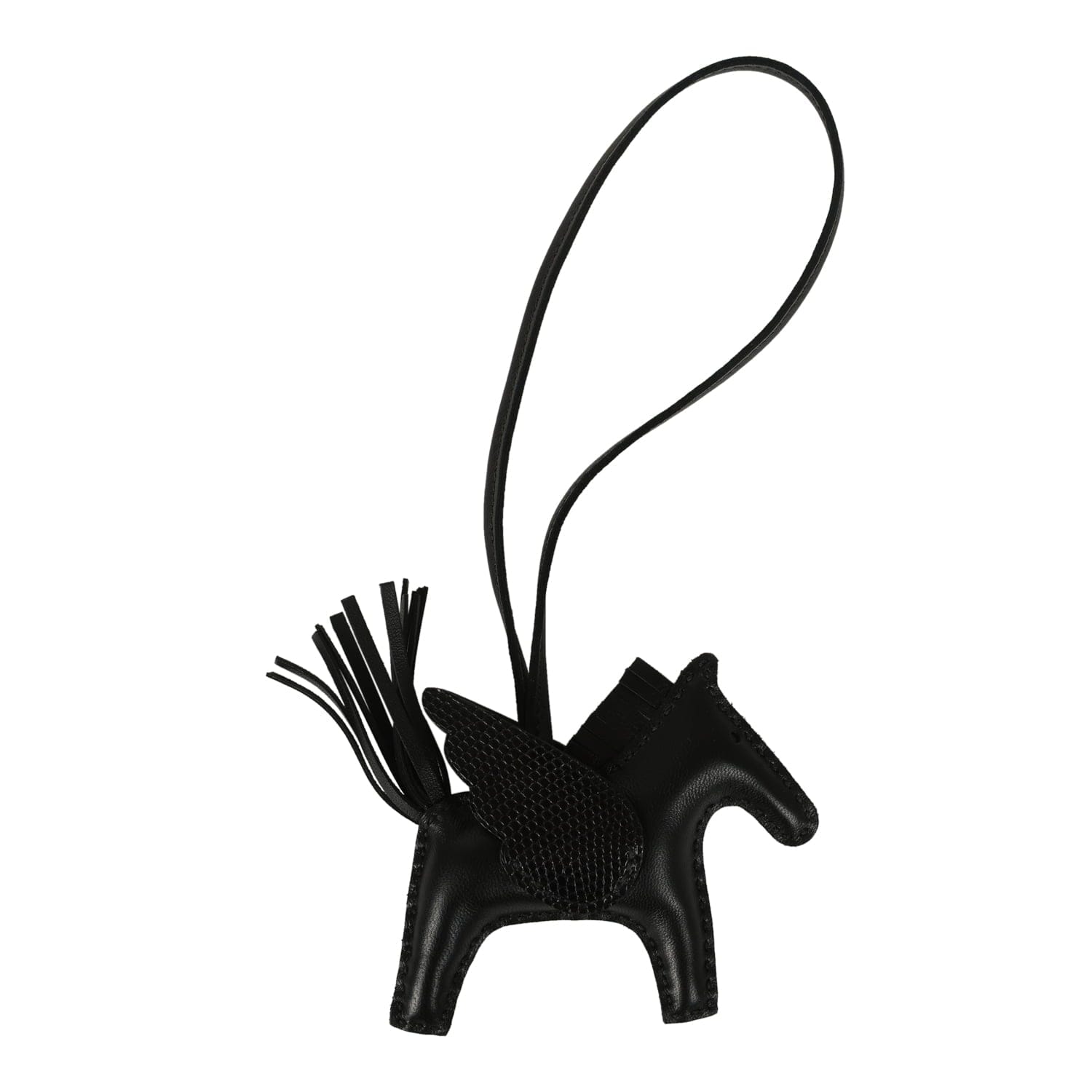 Hermes Pegase Rodeo Bag Charm PM Black Milo Lambskin, Varanus Niloticus Lizard Touch