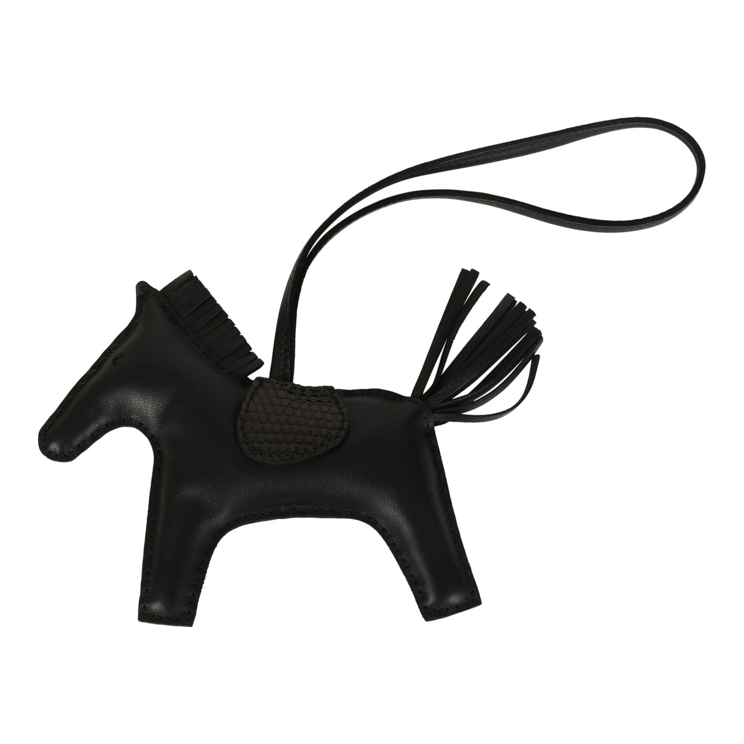 Hermes Rodeo Bag Charm MM So Black Milo Lambskin and Varanus Niloticus Lizard Touch