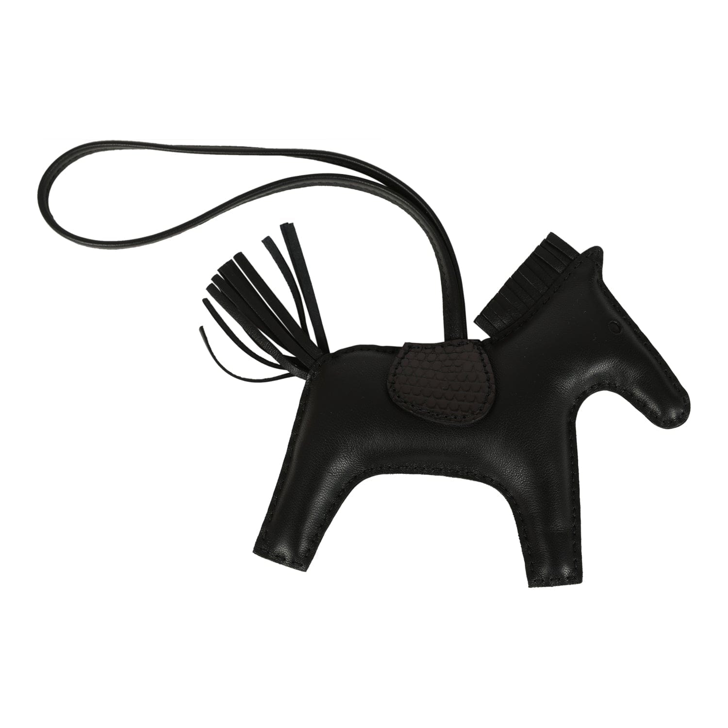 Hermes Rodeo Bag Charm MM So Black Milo Lambskin and Varanus Niloticus Lizard Touch