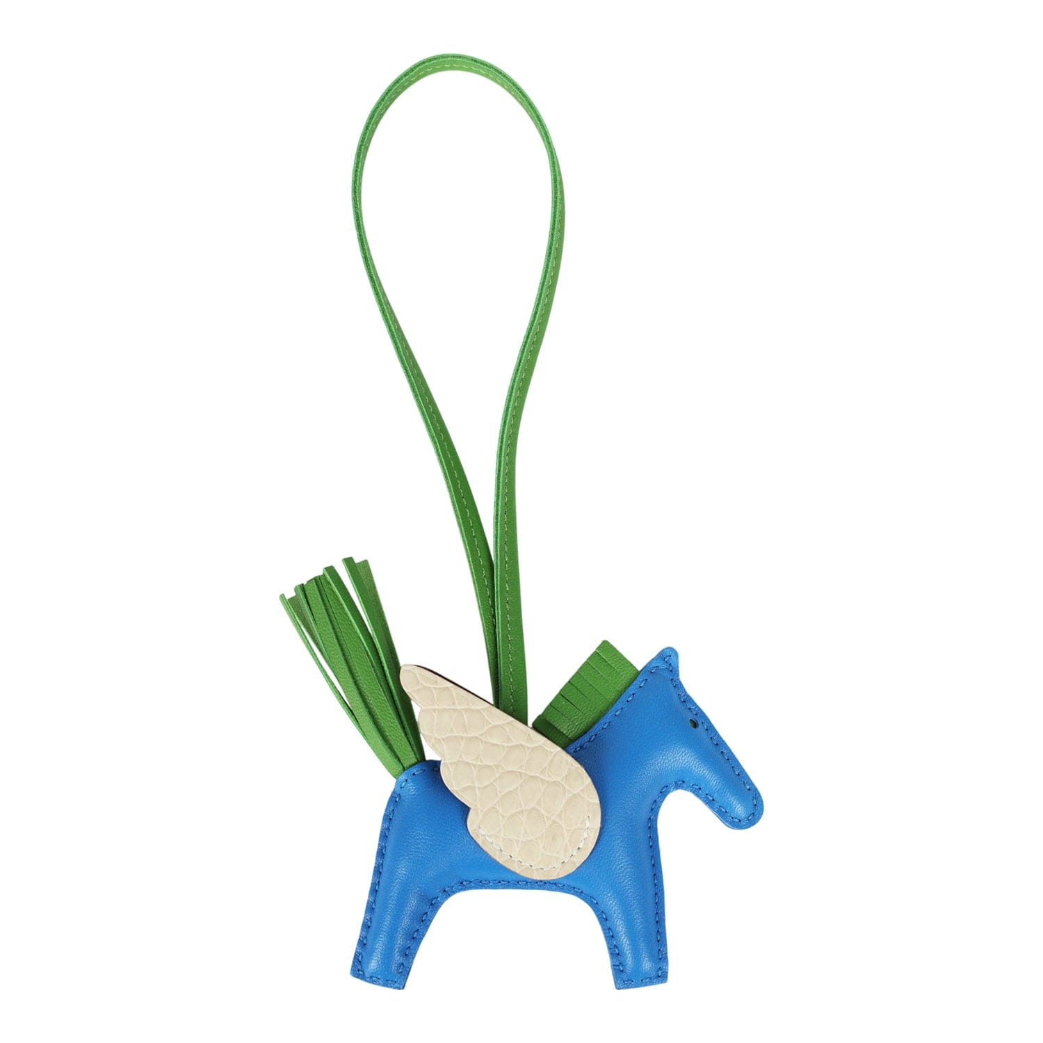Hermes Pegase Rodeo Bag Charm PM Bleu Zanzibar, Vert Yucca Milo Lambskin, Craie Matte Alligator Touch