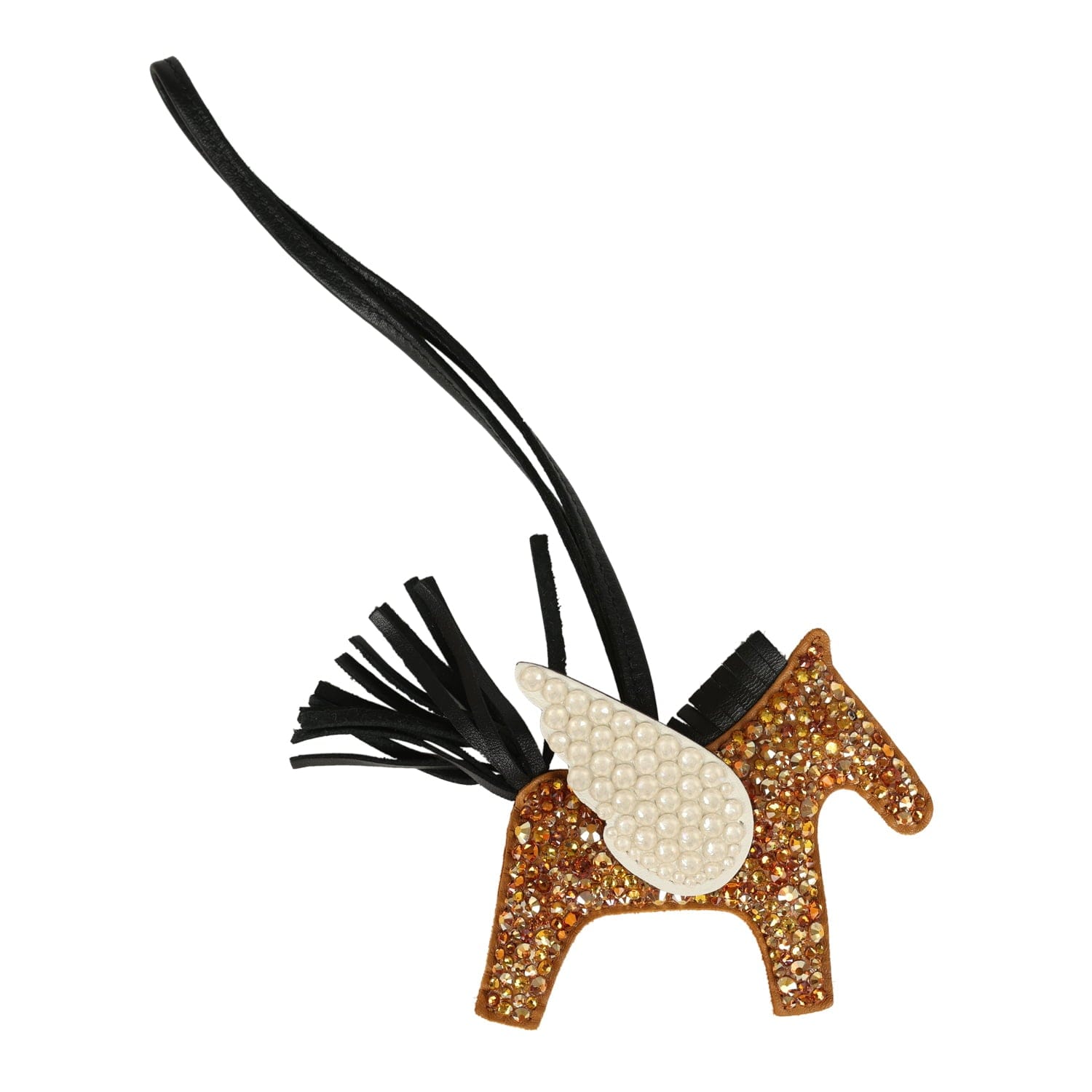 Hermes Multi Bedazzled Pegase Rodeo Bag Charm PM Sesame, Black, Nata Milo Lambskin