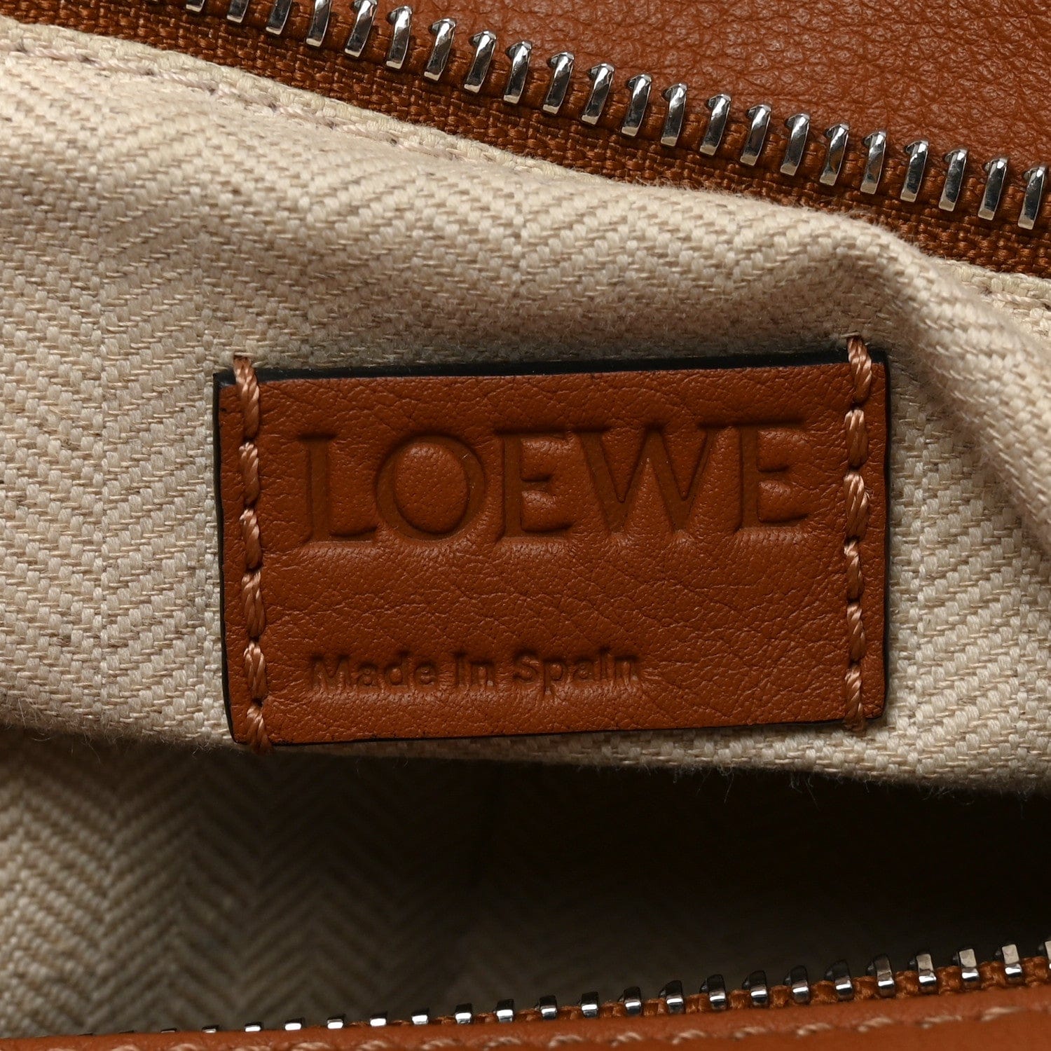 Loewe Calfskin Crochet Trim Medium Puzzle Bag Tan