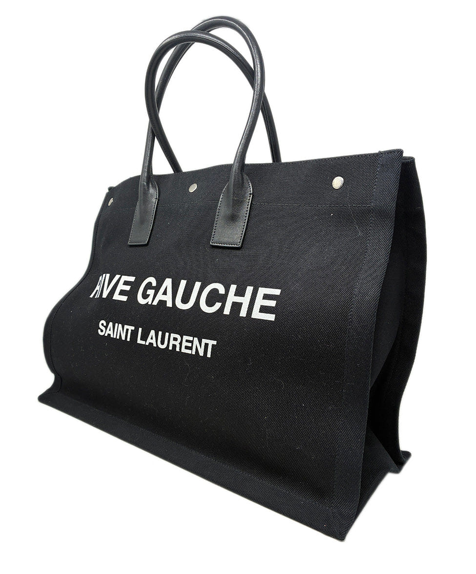 Saint Laurent Black Canvas Totebag W/ Leather Straps
