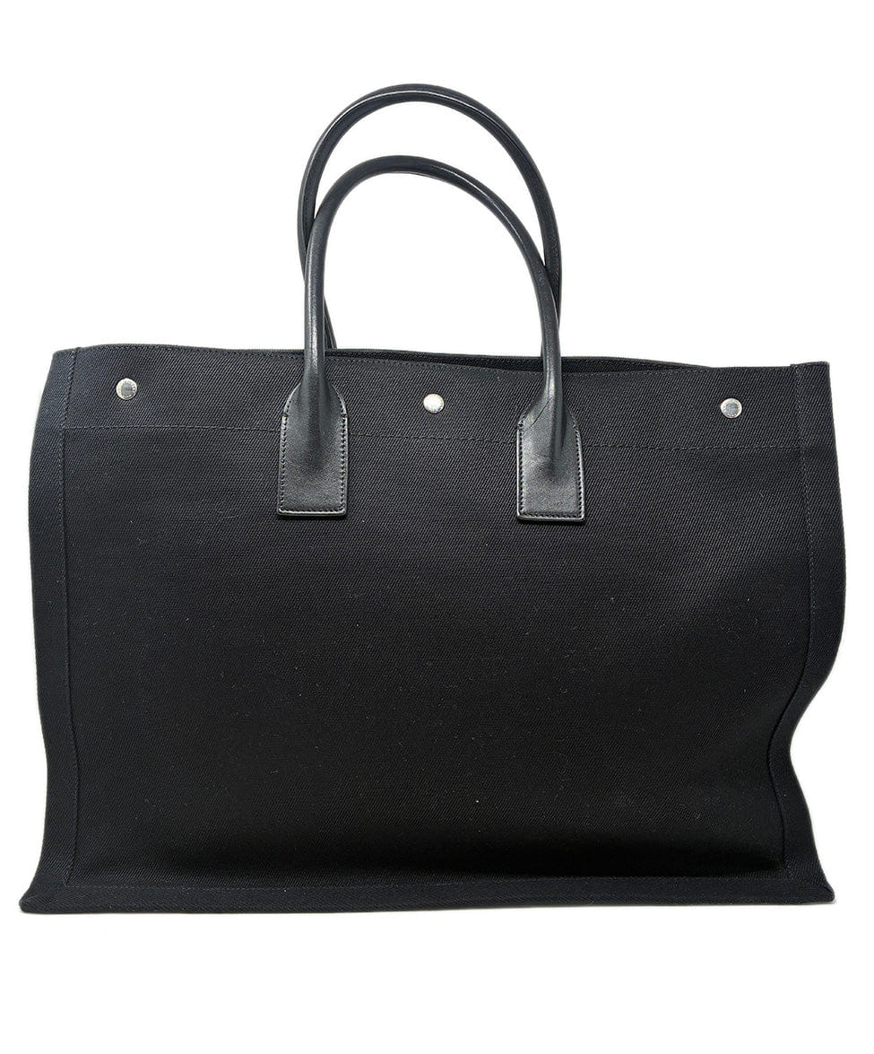 Saint Laurent Black Canvas Totebag W/ Leather Straps