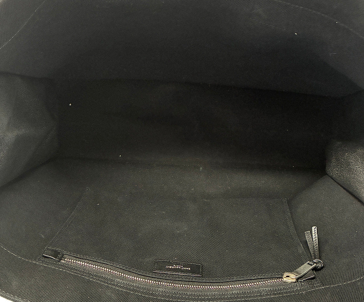 Saint Laurent Black Canvas Totebag W/ Leather Straps