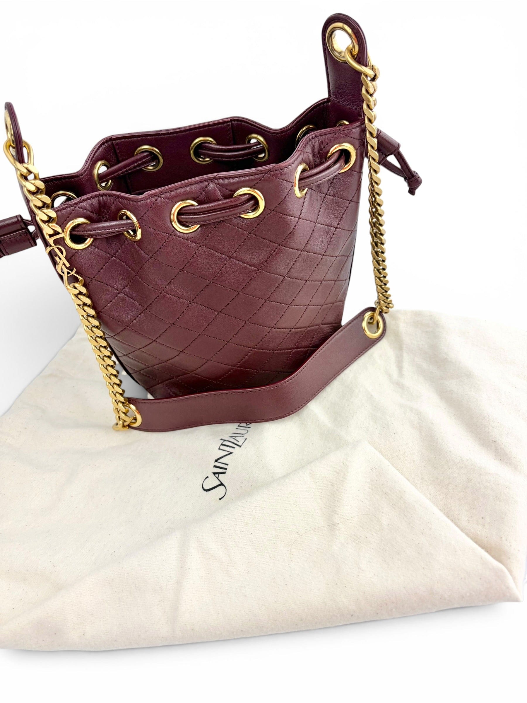 Saint Laurent Burgundy Bucket Drawstring