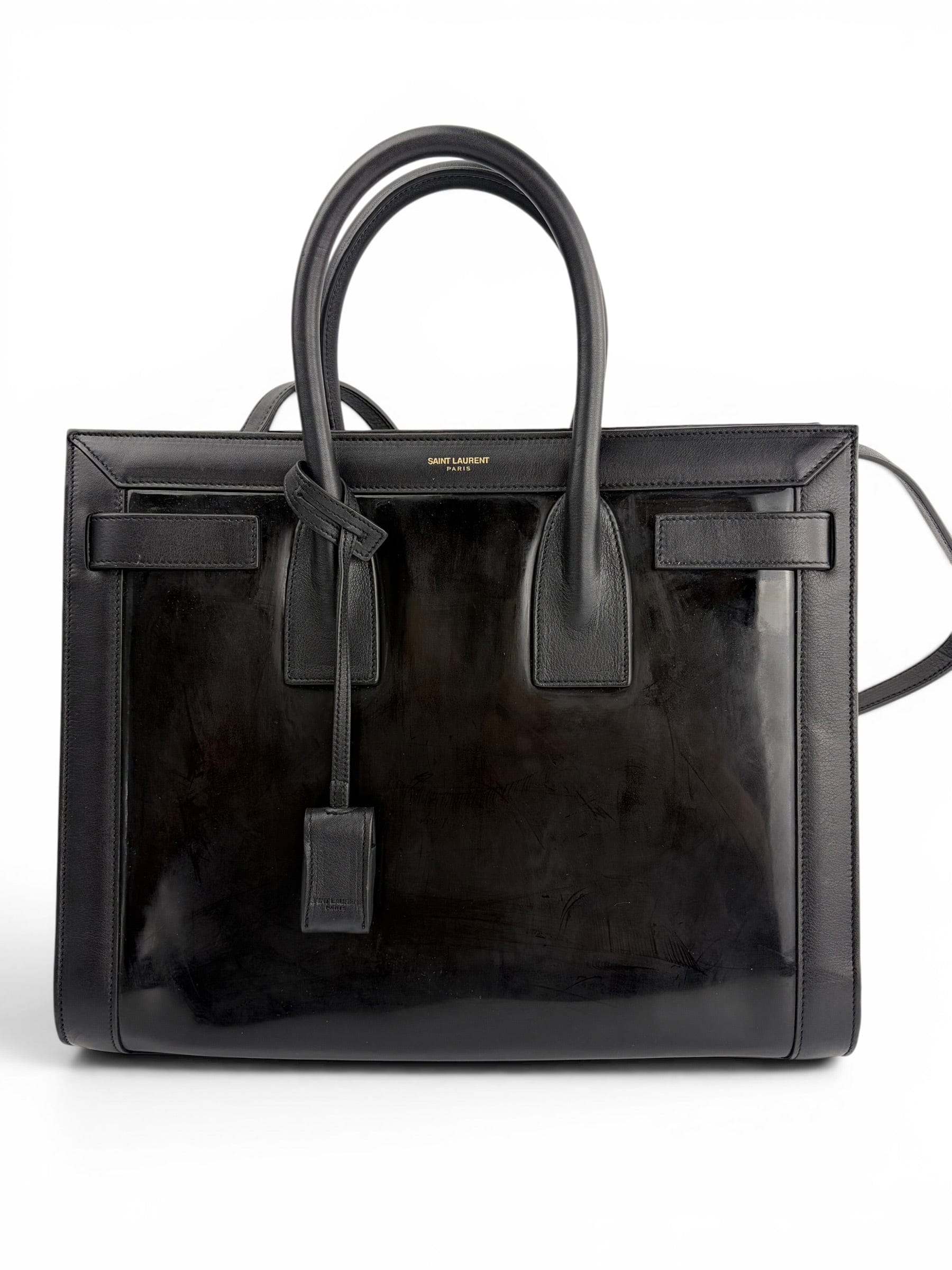 Saint Laurent Small Black Leather & Patent Sac de Jour