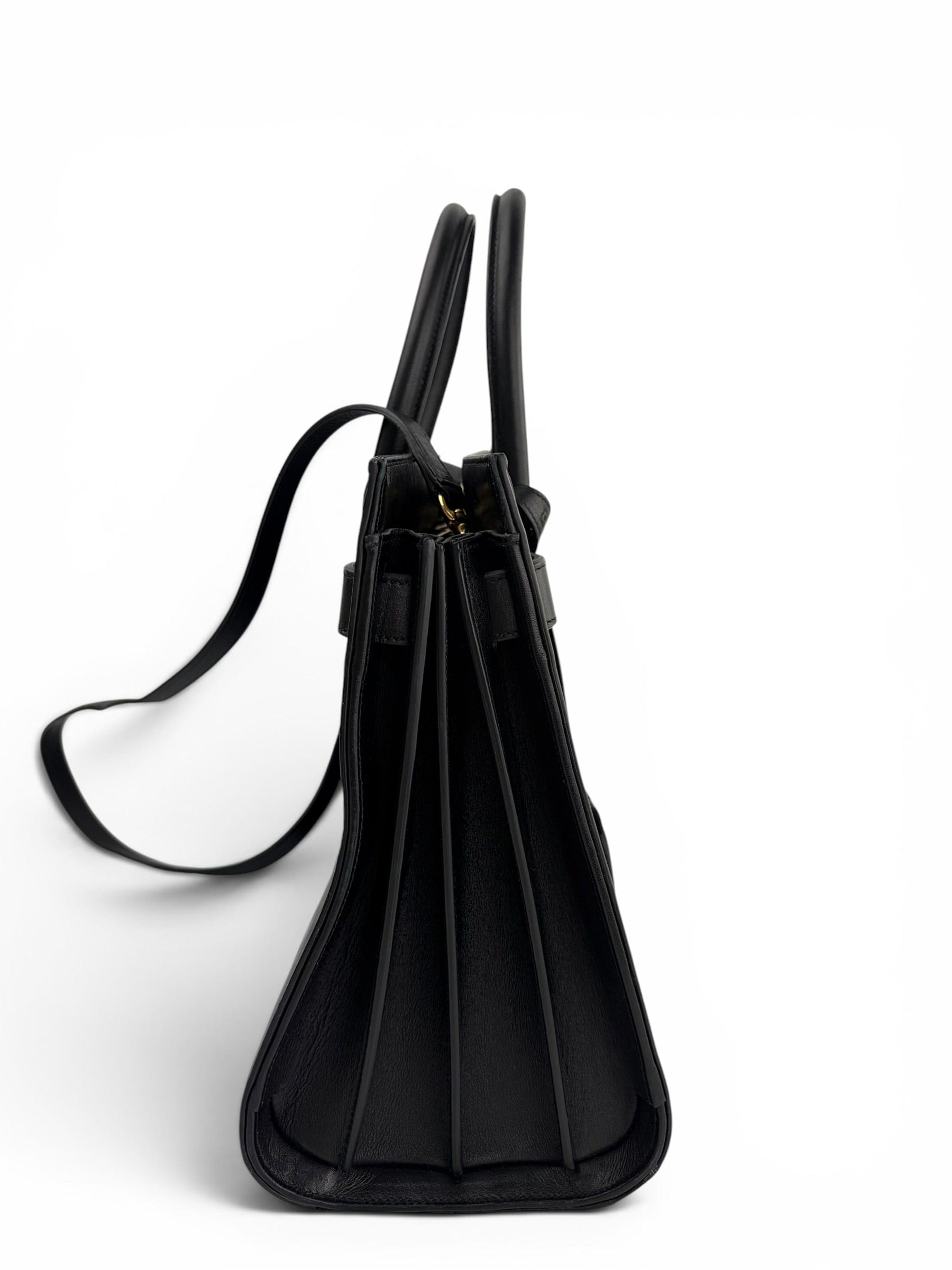 Saint Laurent Small Black Leather & Patent Sac de Jour