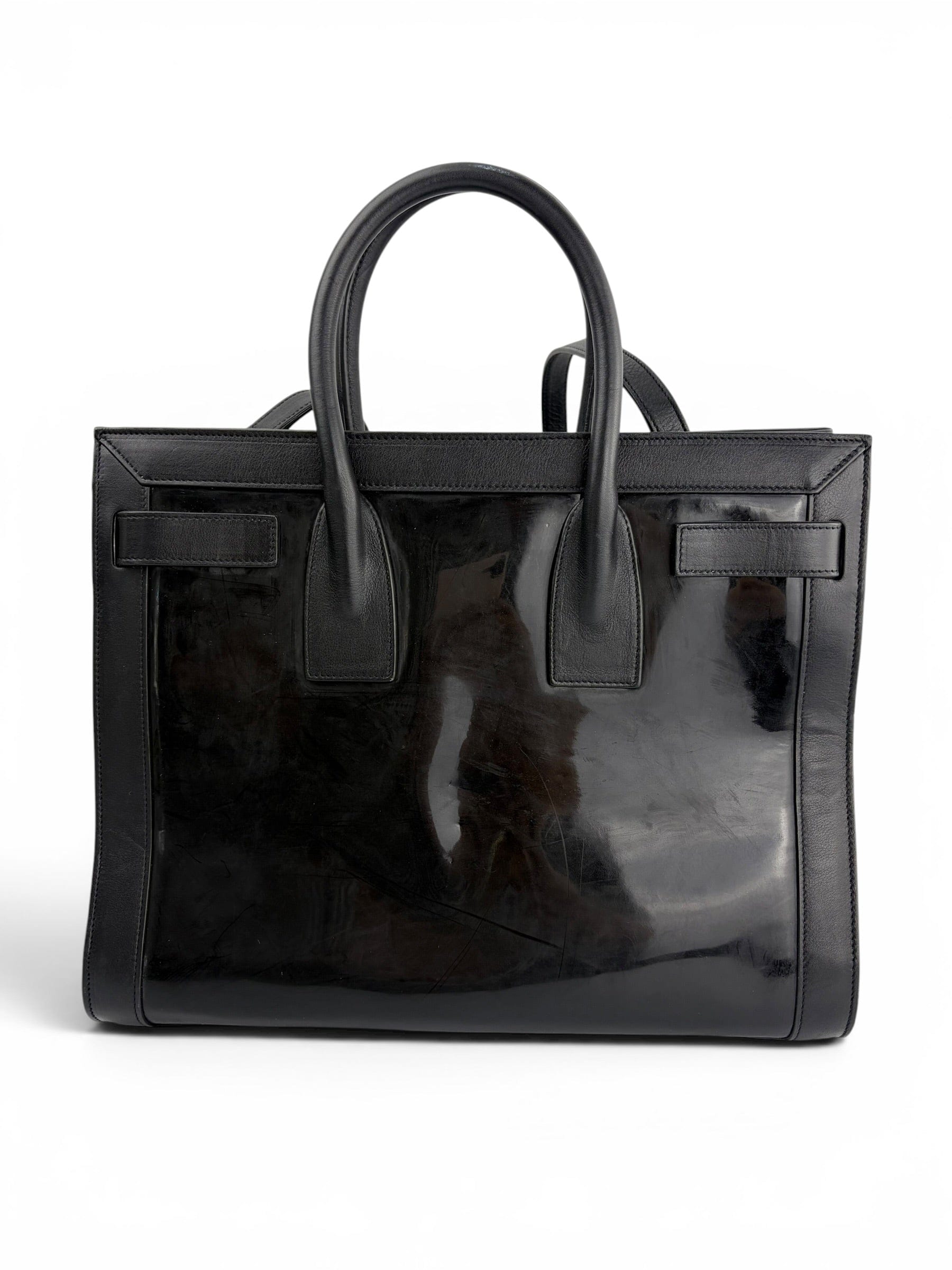 Saint Laurent Small Black Leather & Patent Sac de Jour